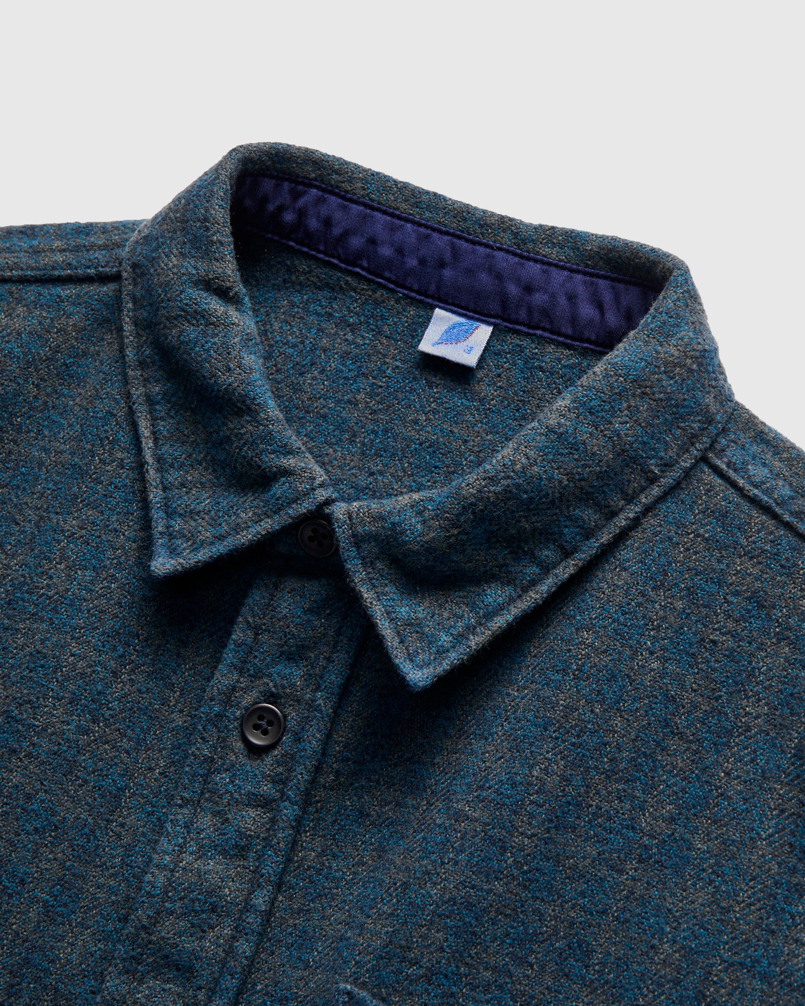 Indigo Overdye Cotton Tweed Shirt in Green Check - Image 4