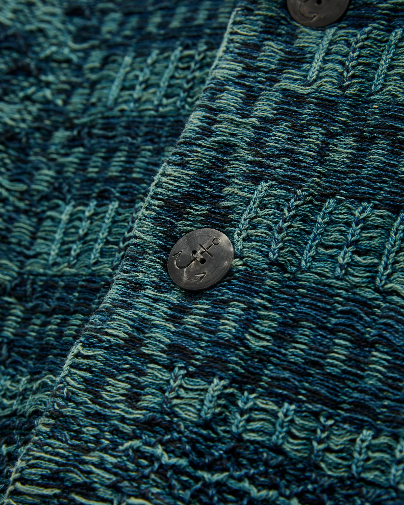 Jacquard-Knit Shawl Collar Cardigan in Indigo - Image 6