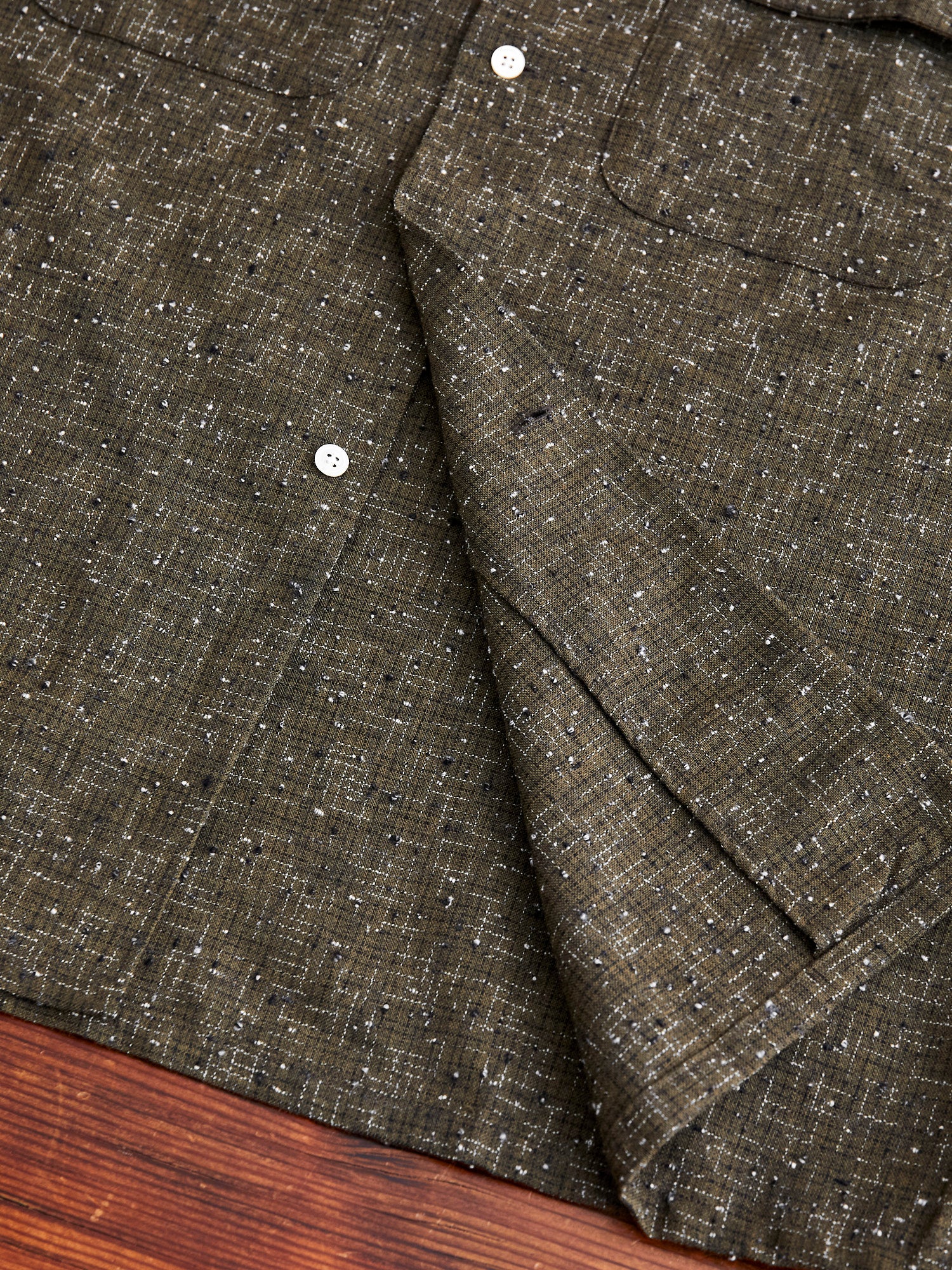 Kasuri Nep Open Collar Shirt in Olive - Image 7