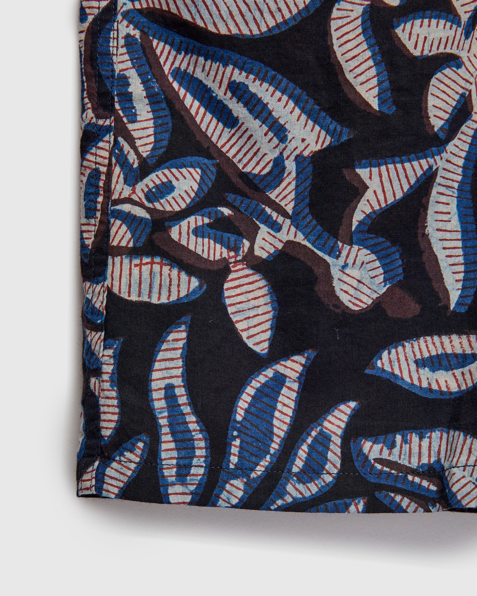 Leaf Block Print Open Collar Shirt in Navy - Image 6