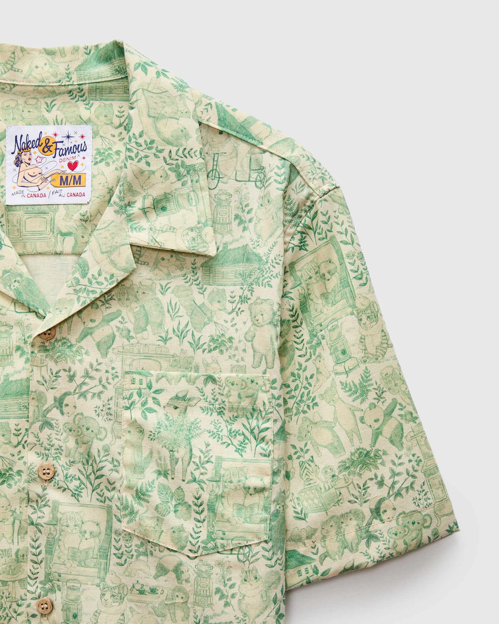 "Linen Animals" Aloha Shirt in Green - Image 6