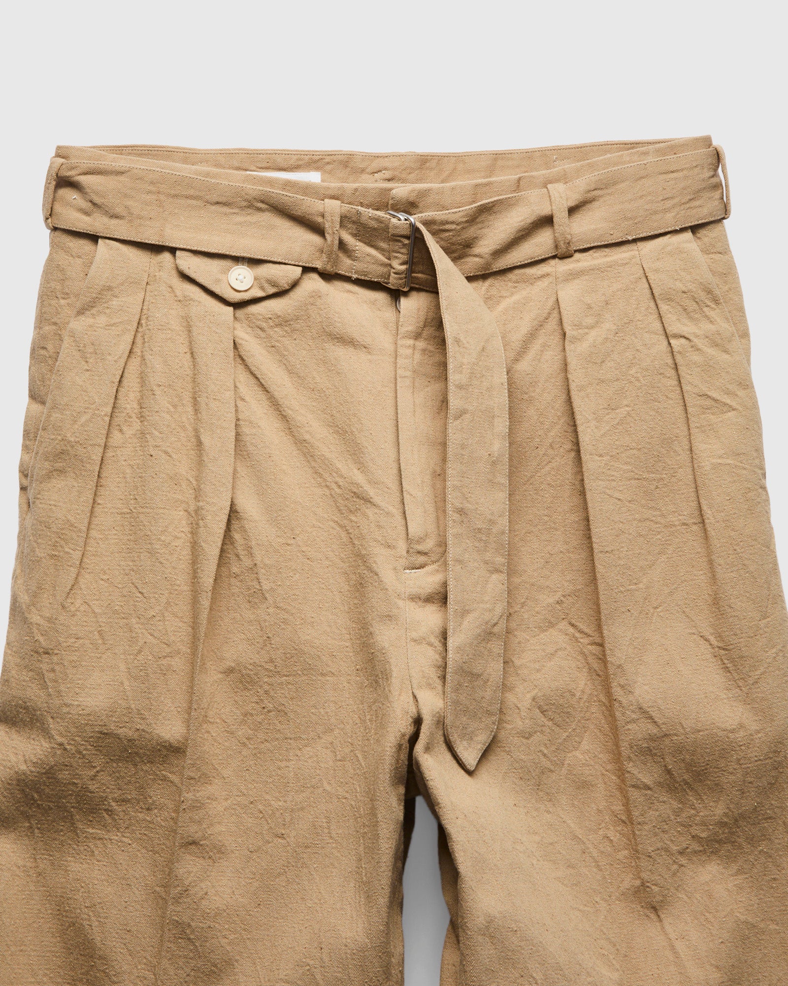 Linen Denim Belted Riviera Pants in Beige - Image 4