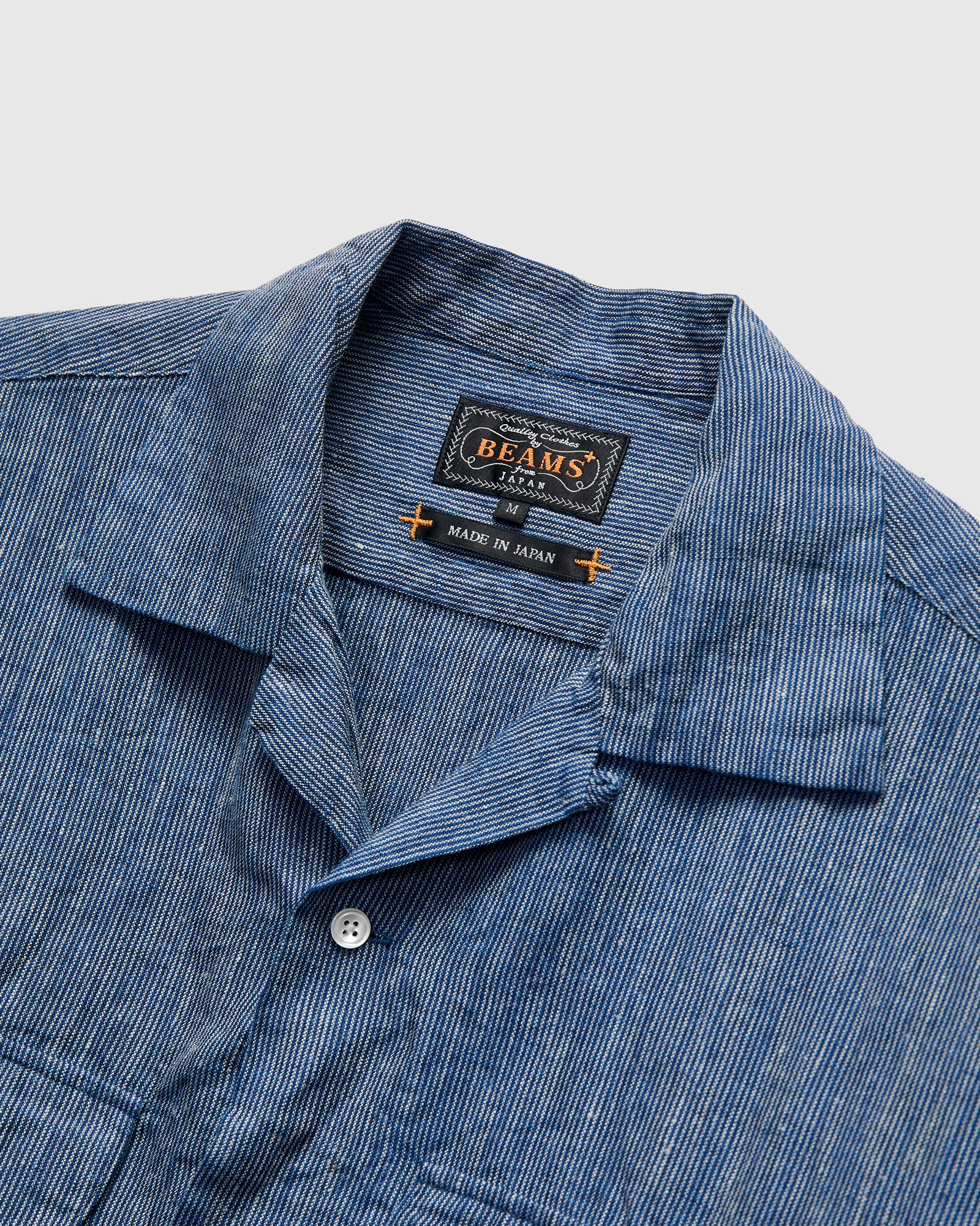 Linen Open Collar Shirt in Indigo Stripe - Image 4