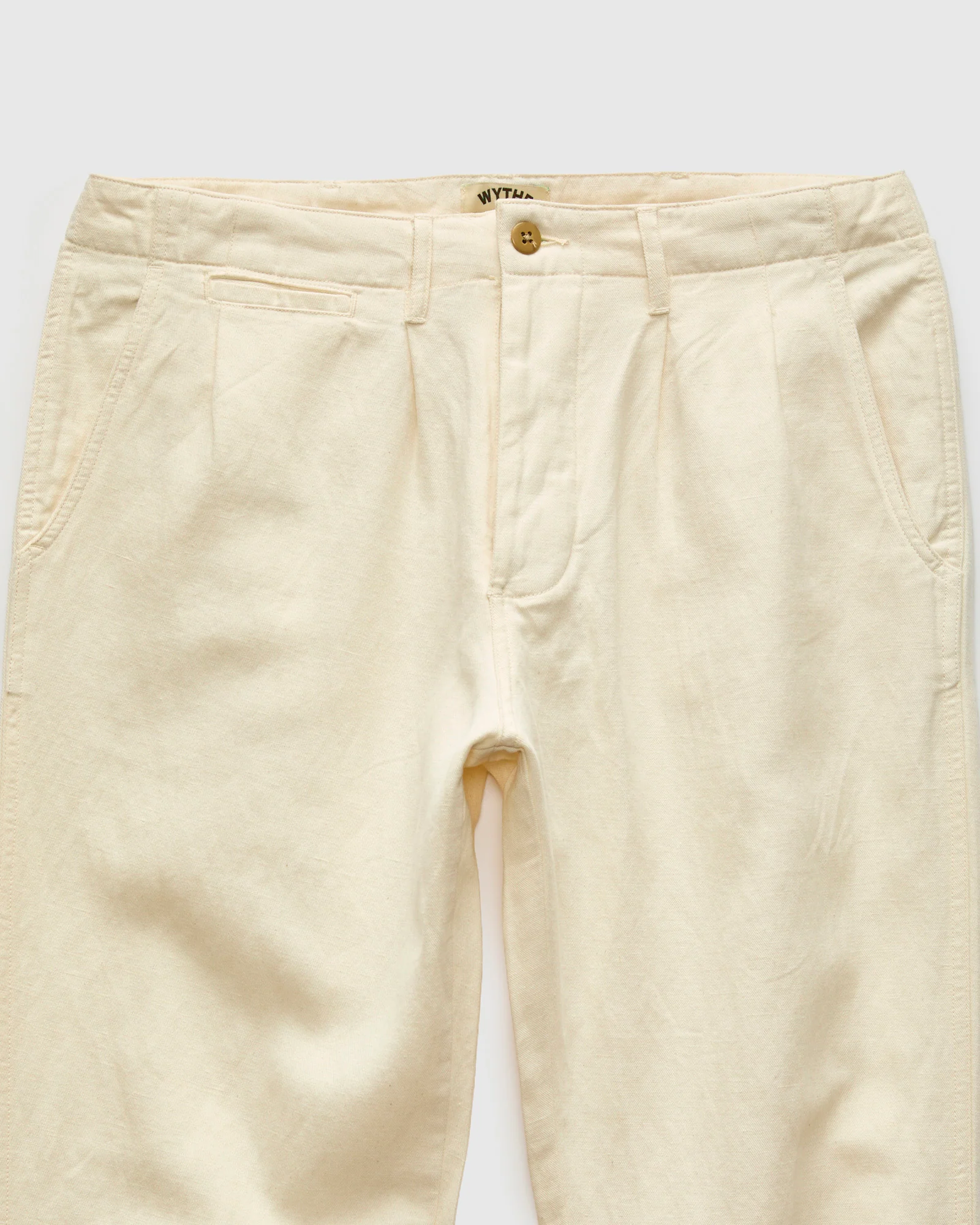 Linen Pleated Chino in Unbleached Ecru - Image 4