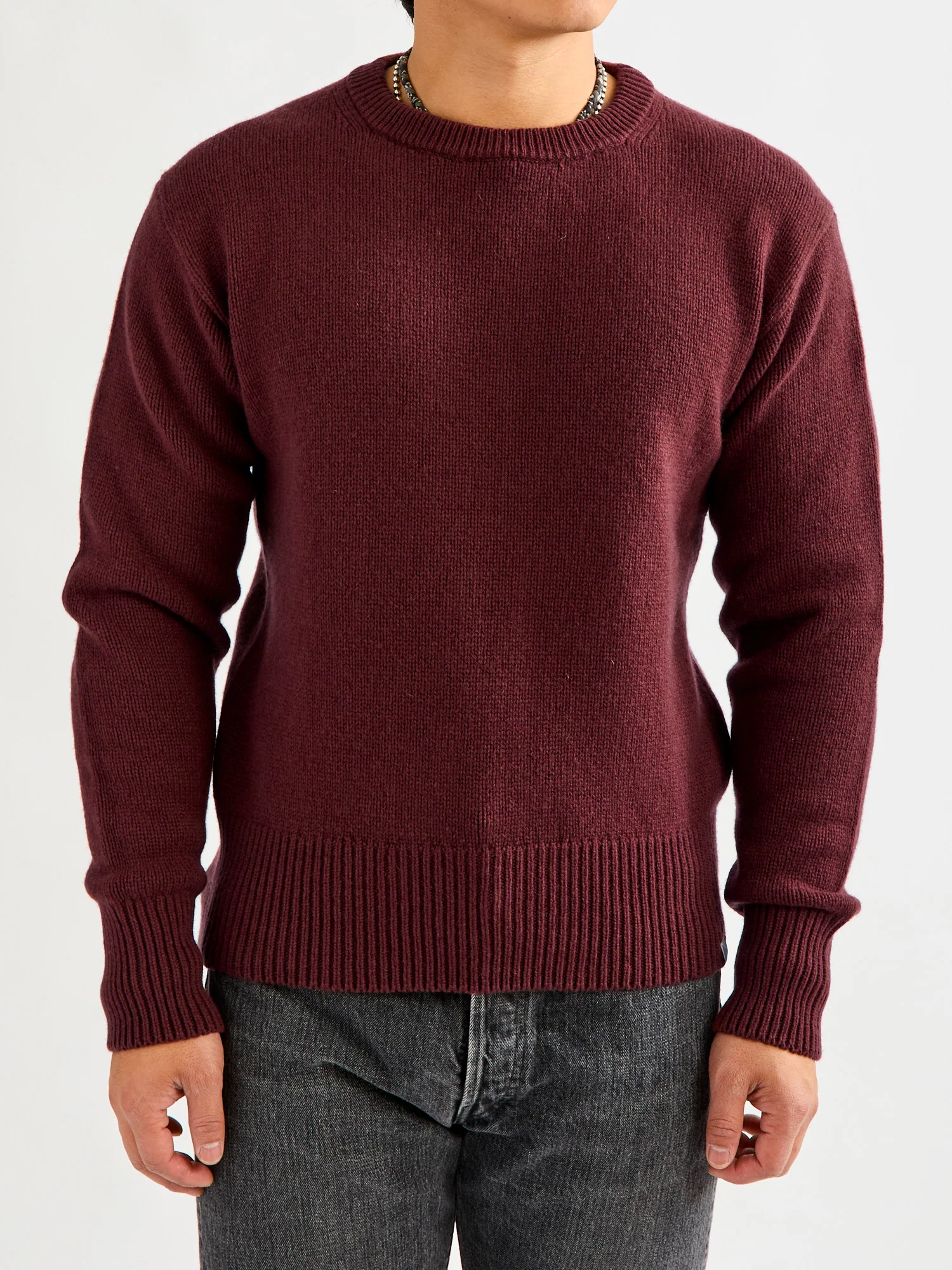 LOCC01 "Good Basics" Relaxed Fit Merino Cashmere Knit Sweater in Bark Brown - Image 2