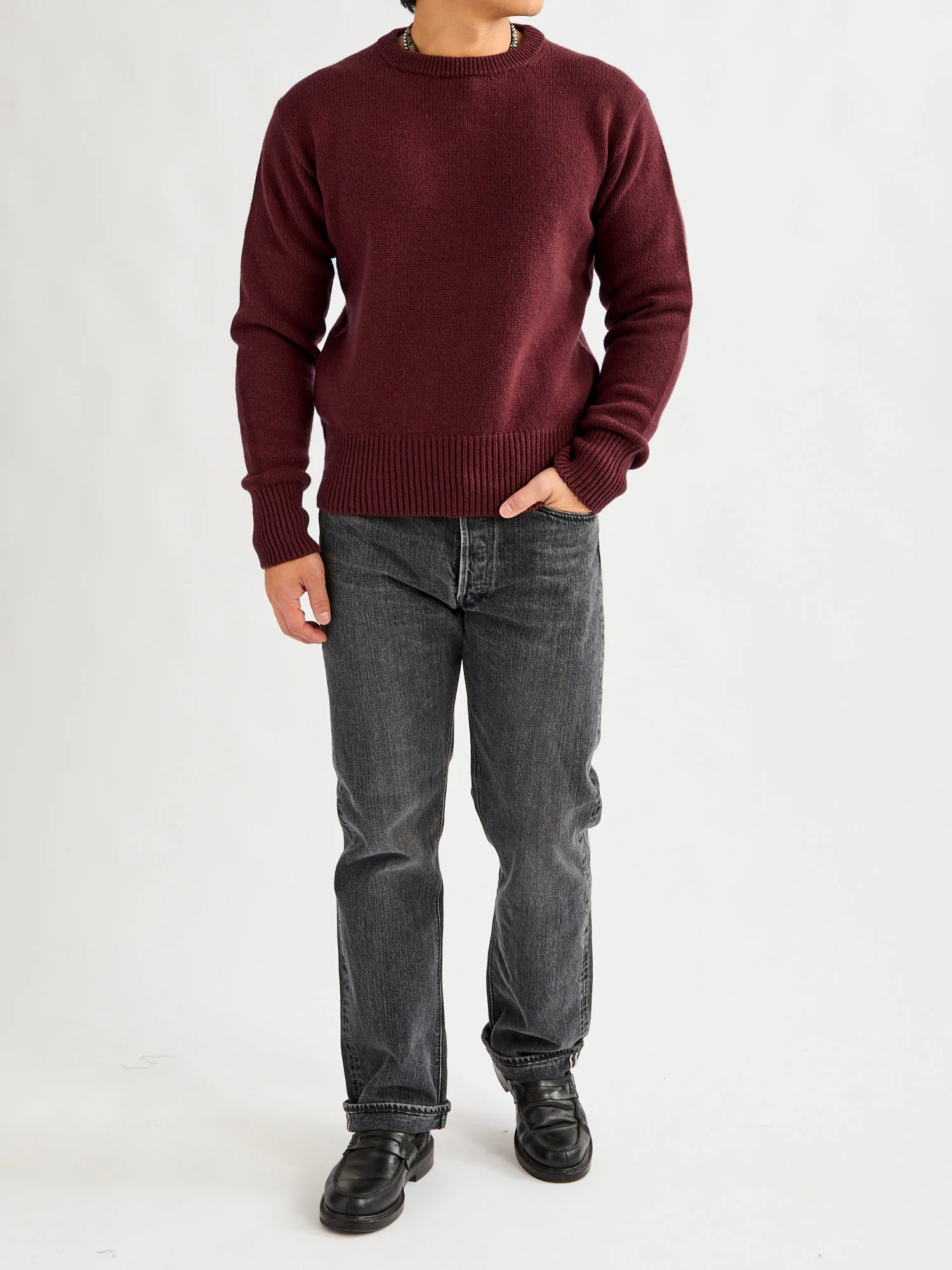 LOCC01 "Good Basics" Relaxed Fit Merino Cashmere Knit Sweater in Bark Brown - Image 8