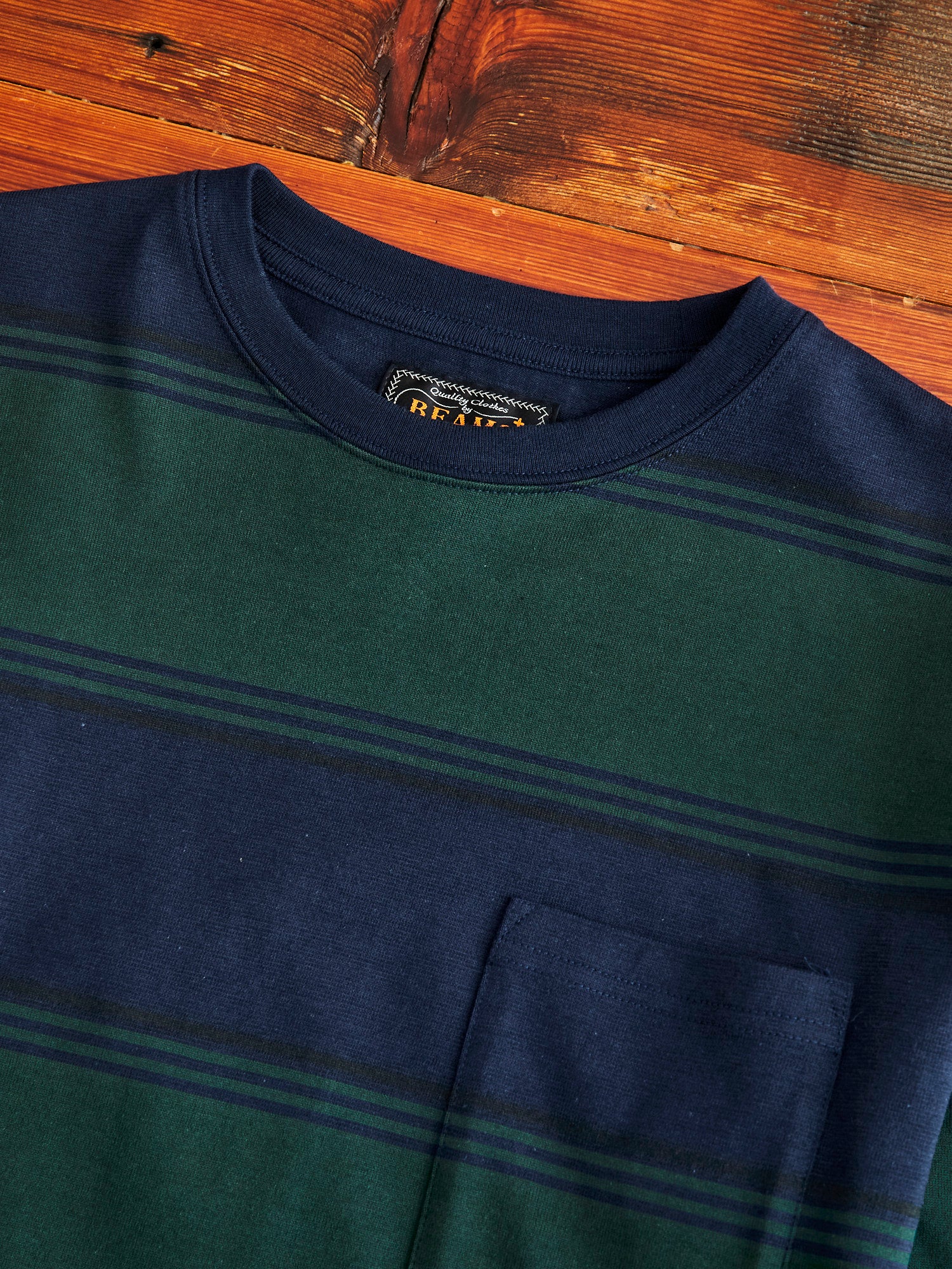 Long Sleeve Stripe Pocket T-Shirt in Navy - Image 3