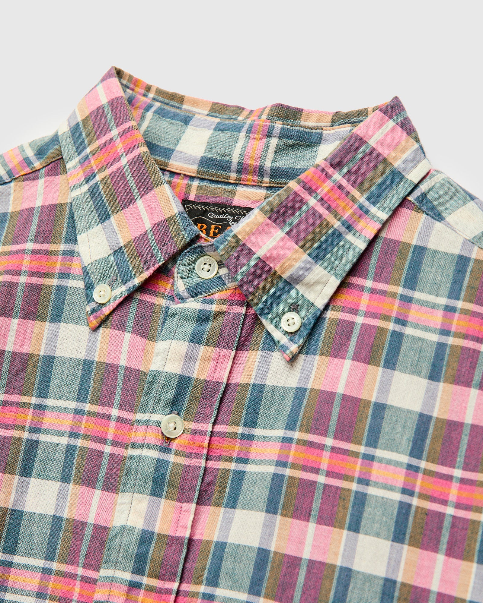 Madras Short Sleeve Button-Down Shirt in Pink - Image 4
