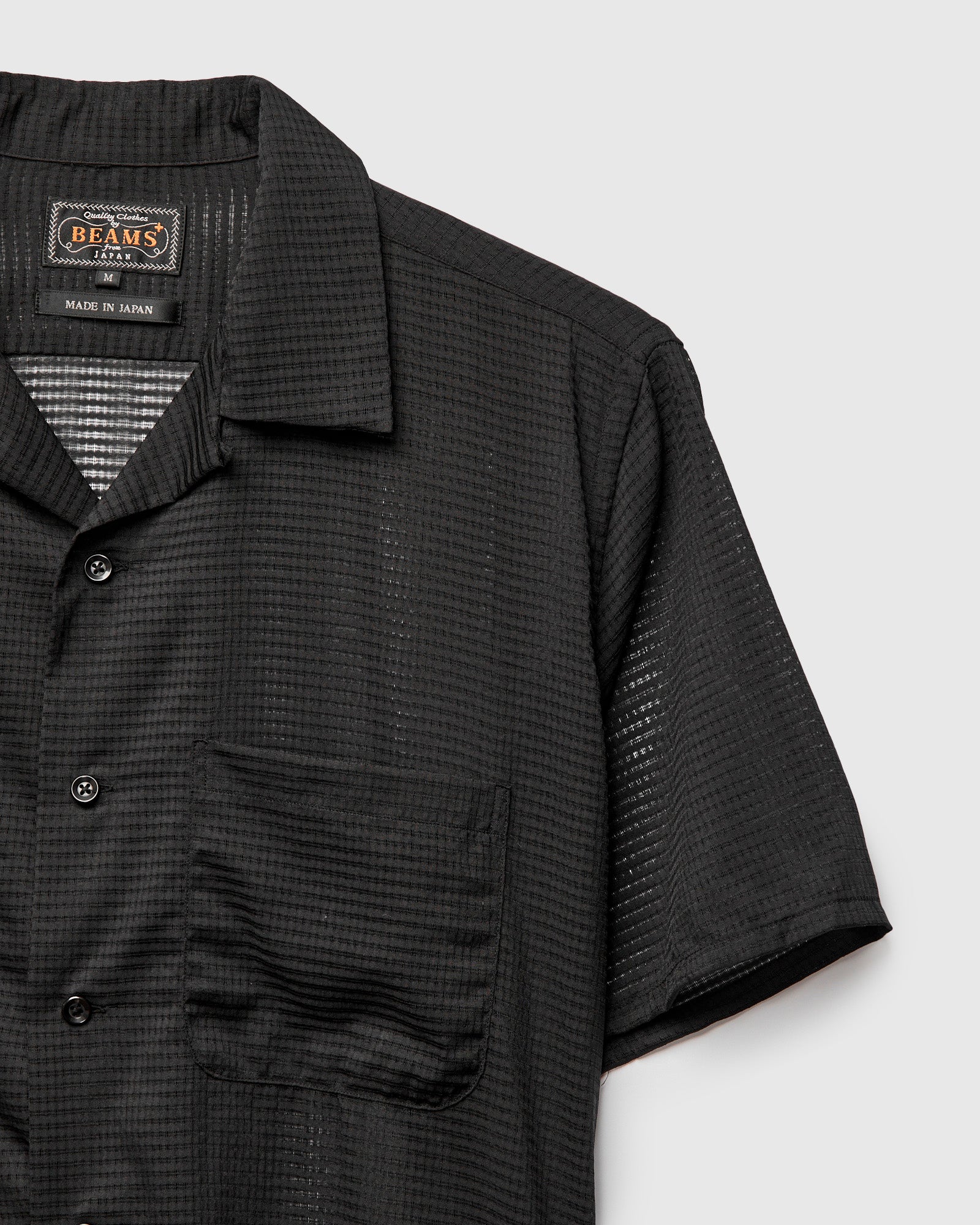 Mesh Open Collar Shirt in Black - Image 4