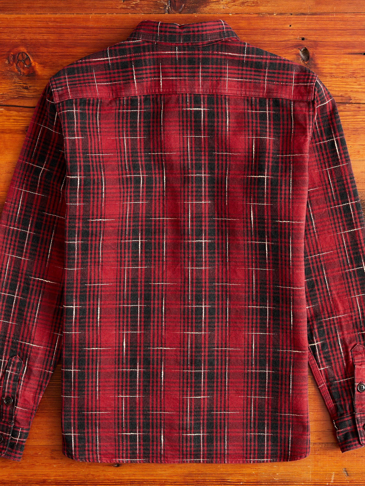"Midare Kasuri" Heavyweight Flannel Overshirt in Red - Image 9