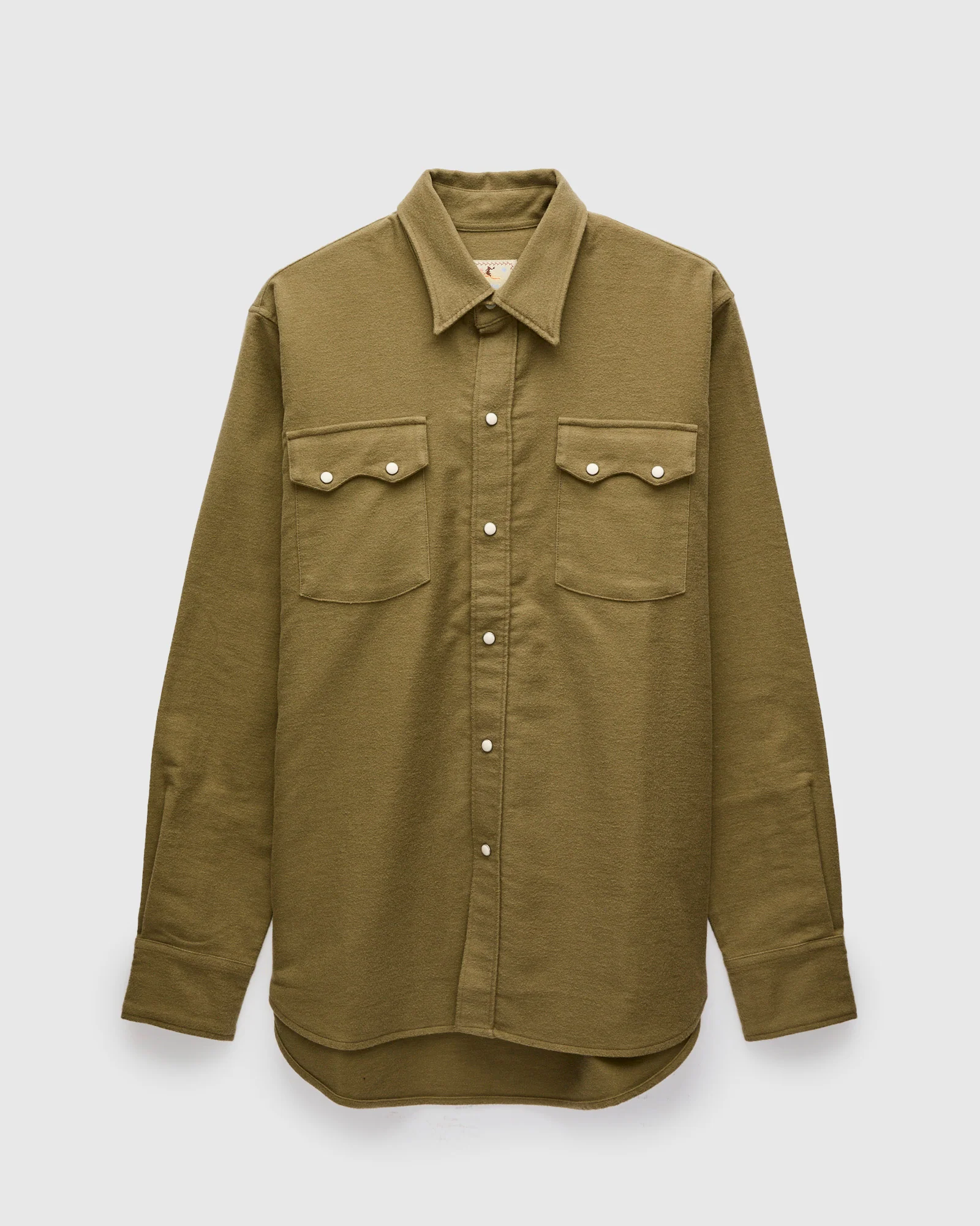 Moleskin Pearl Snap Shirt in Faded Olive