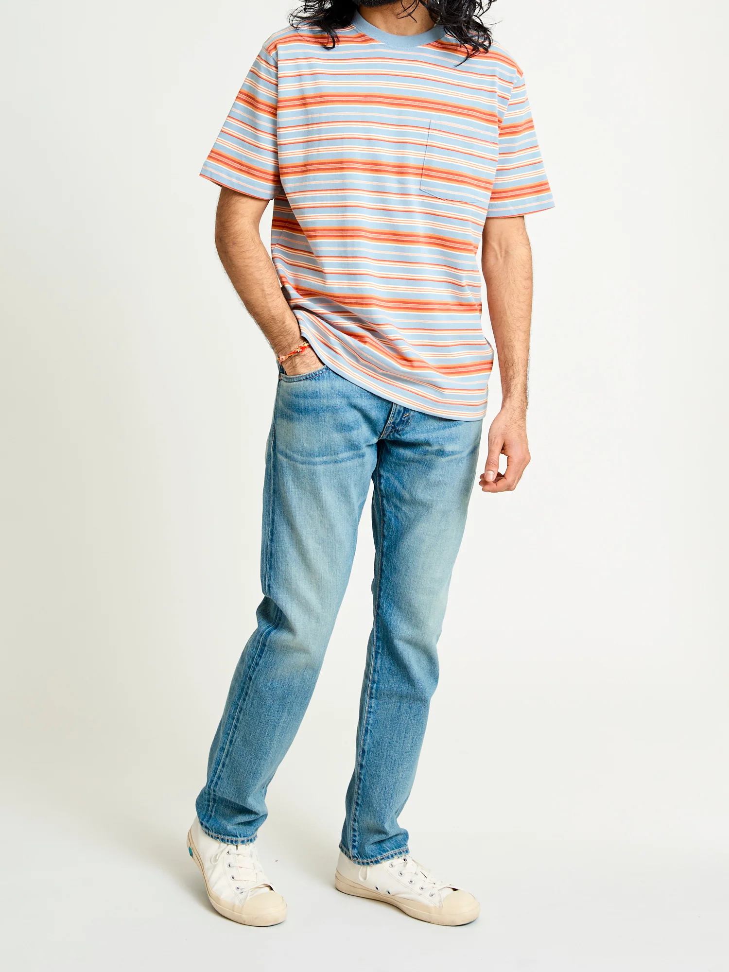 Multistripe Pocket T-Shirt in Sax - Image 8