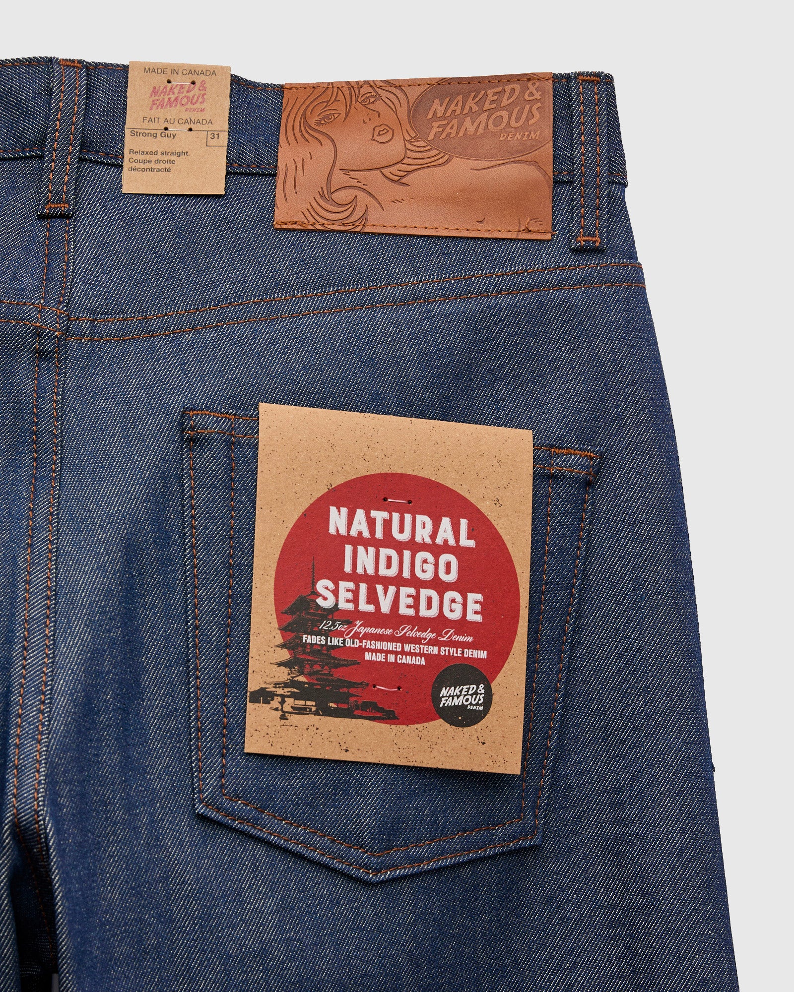 "Natural Indigo Selvedge" 12.5oz Selvedge Denim - Strong Guy Fit - Image 4