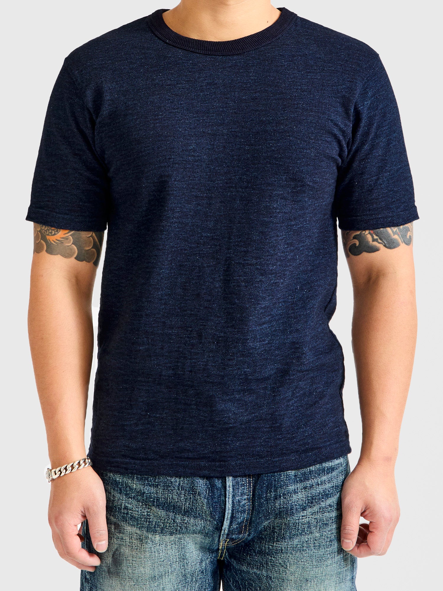 No. 7 Yarn Dyed Short Sleeve T-Shirt in Indigo - Image 2