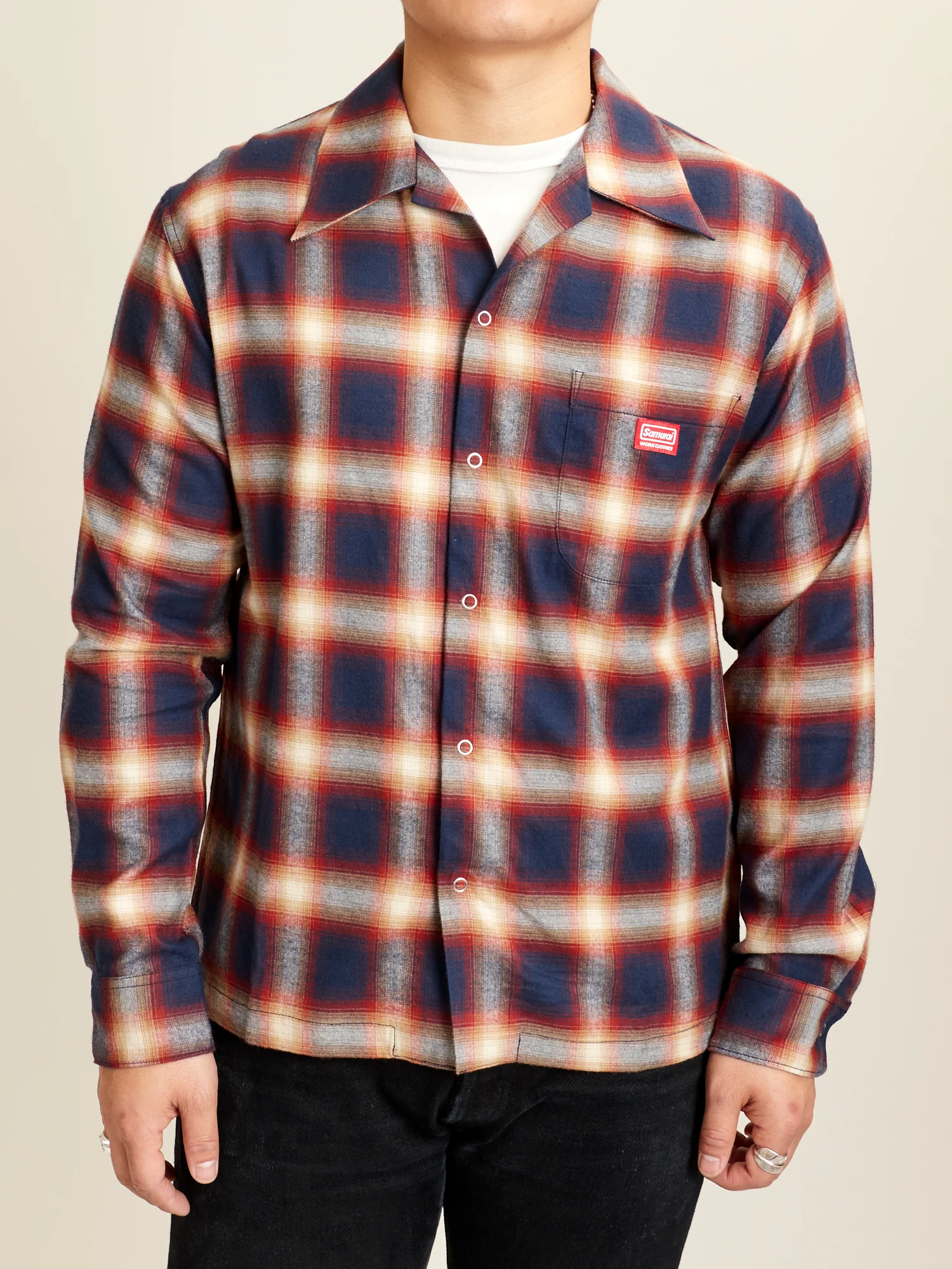 Rayon Ombre Open Collar Shirt in Navy - Image 2