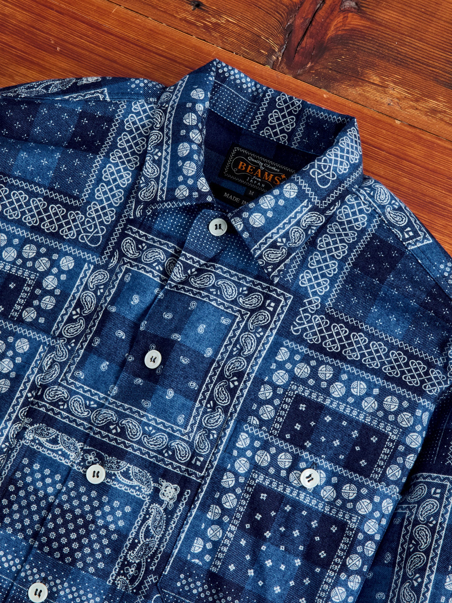 MIL Open Collar Discharge Print Shirt in Indigo - Image 4