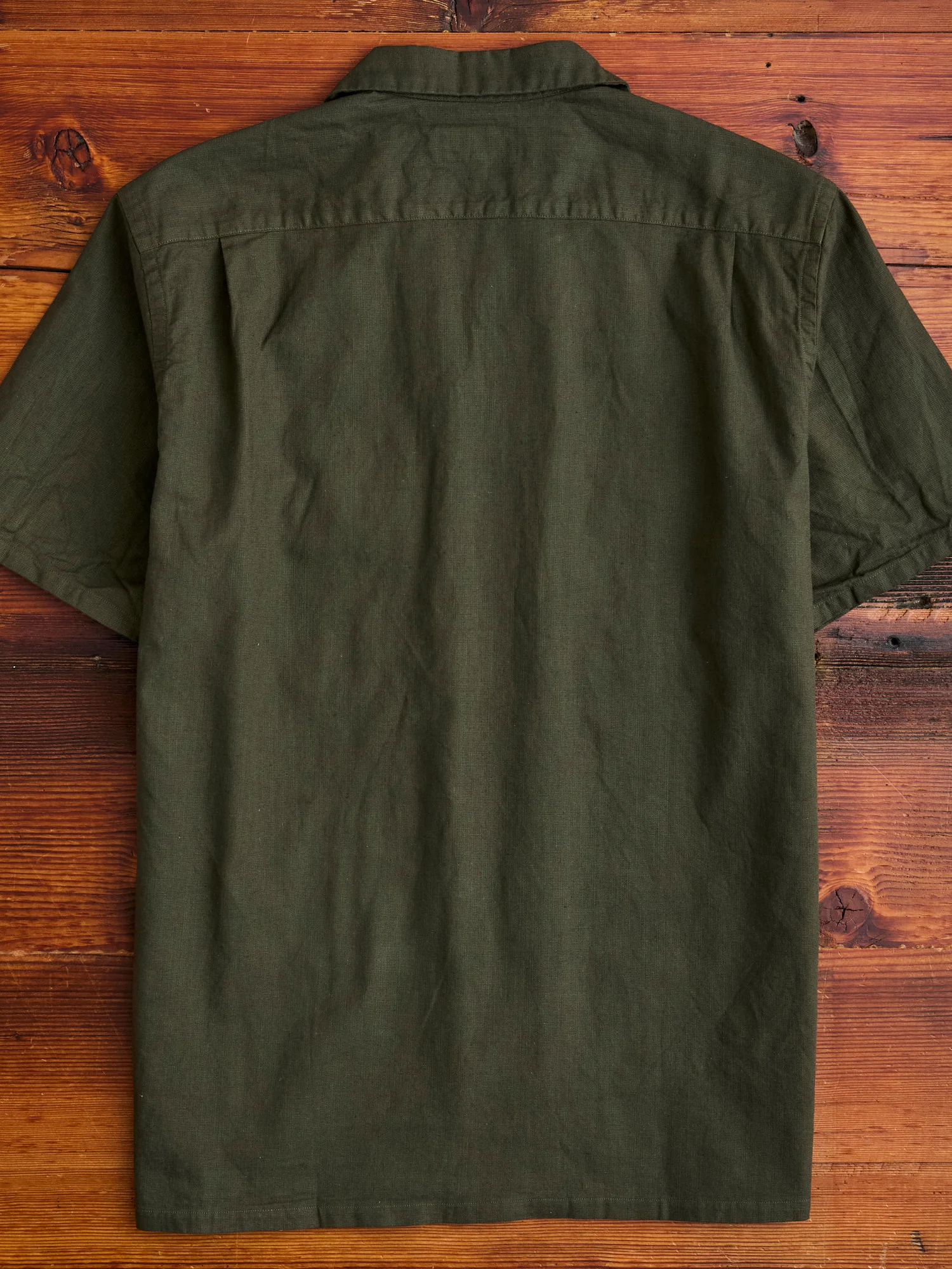 Panama Cloth Open Collar Shirt in Olive - Image 9