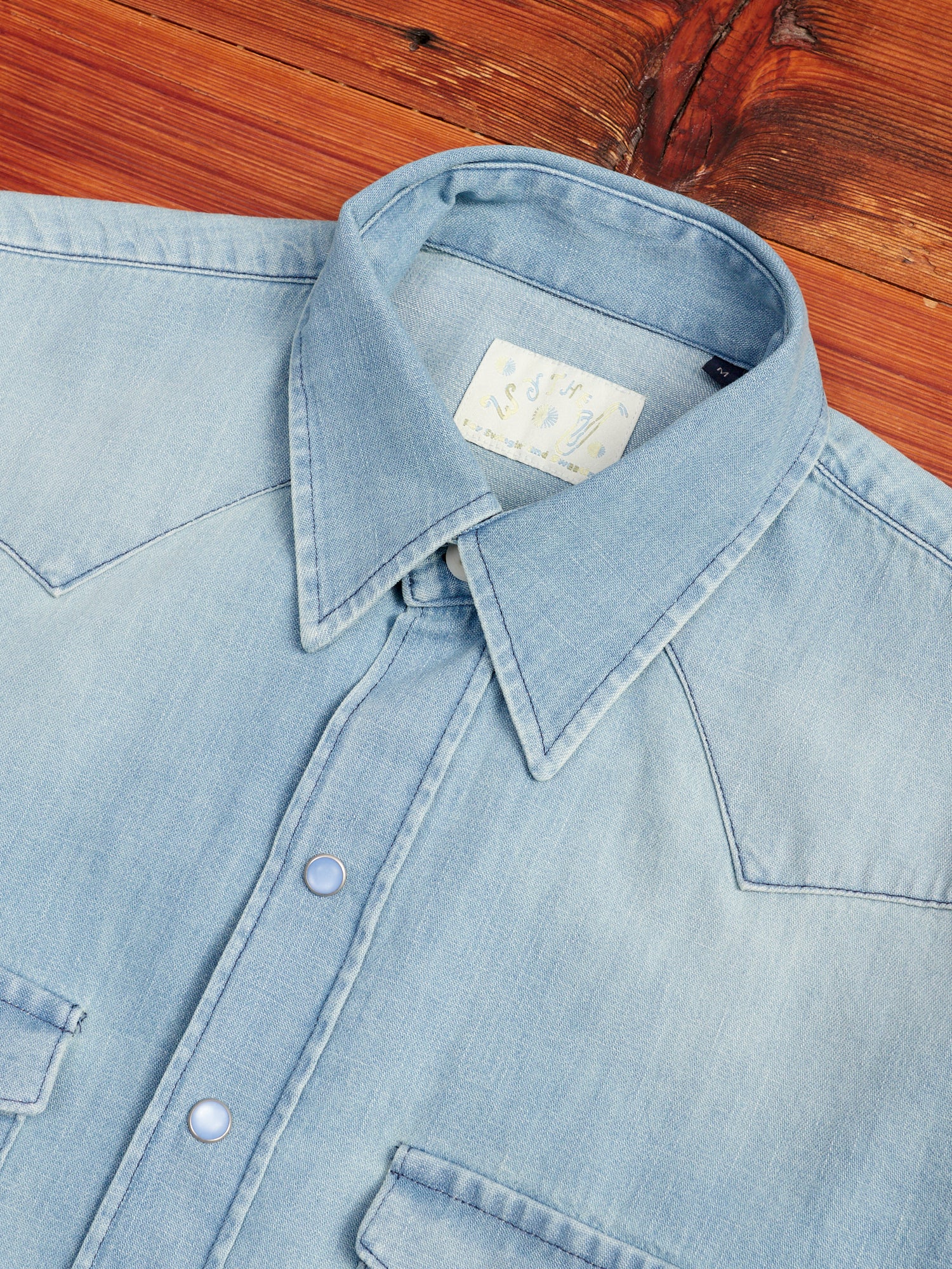 Pearl Snap Denim Shirt in Washed Indigo - Image 3