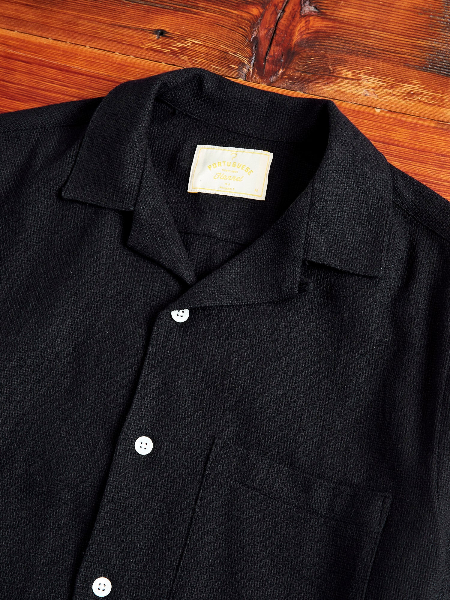 Pique Button-Up Shirt in Black - Image 3