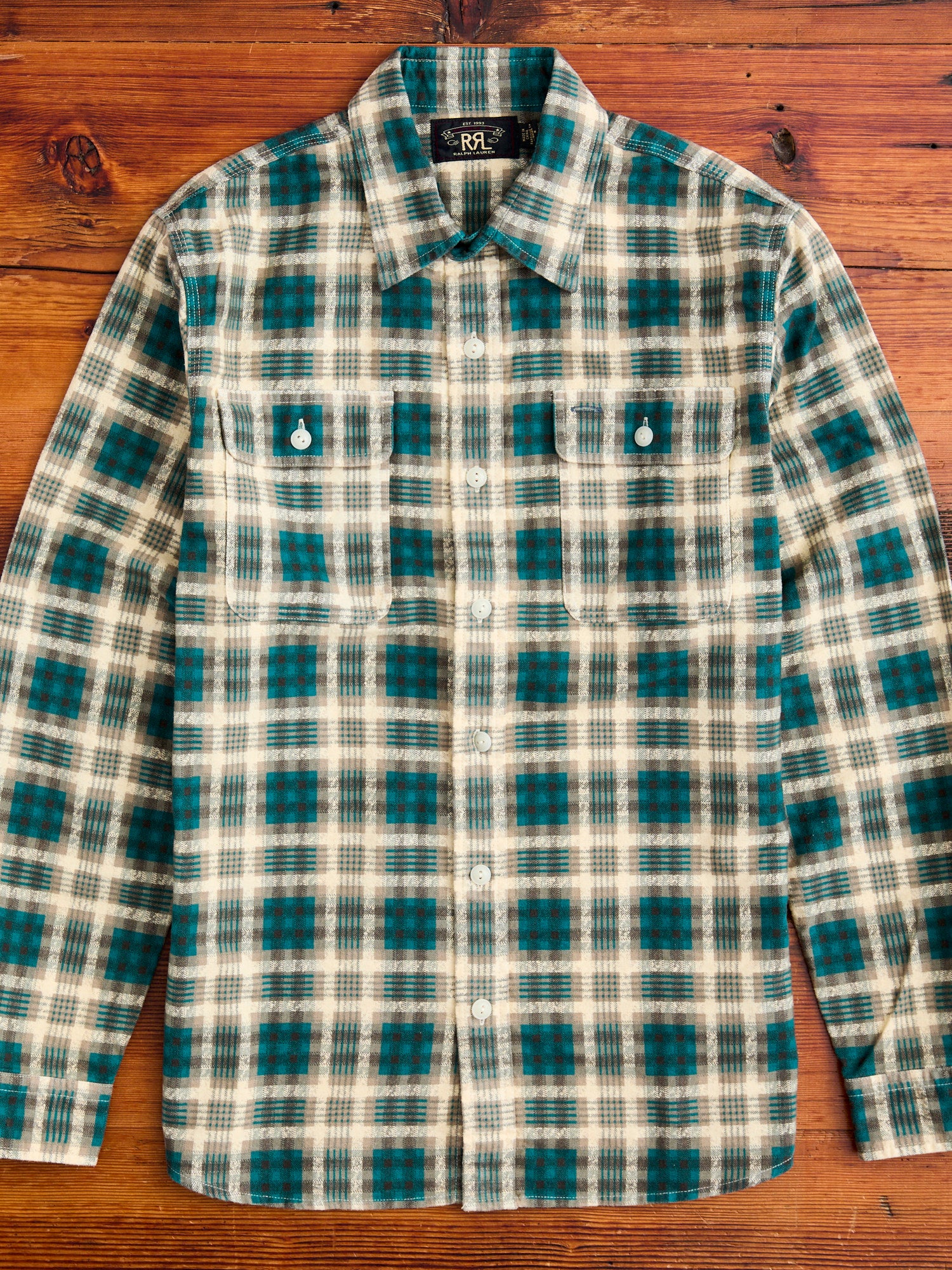 Plaid Print Chamois Workshirt in Green Multi - Image 3