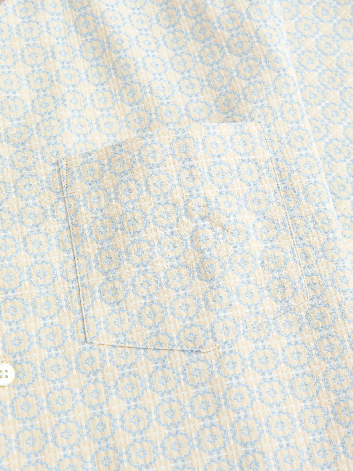Portuguese Tile Button-Up Shirt in Blue Beige - Image 6