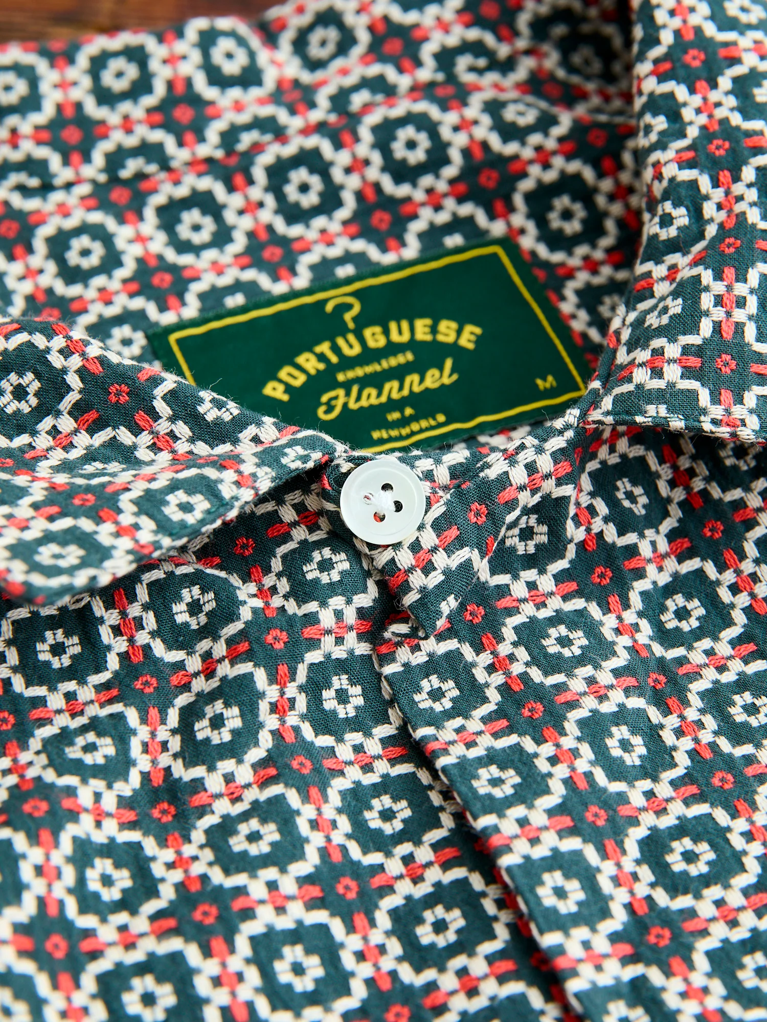Portuguese Tile Button-Up Shirt in Green Orange - Image 4