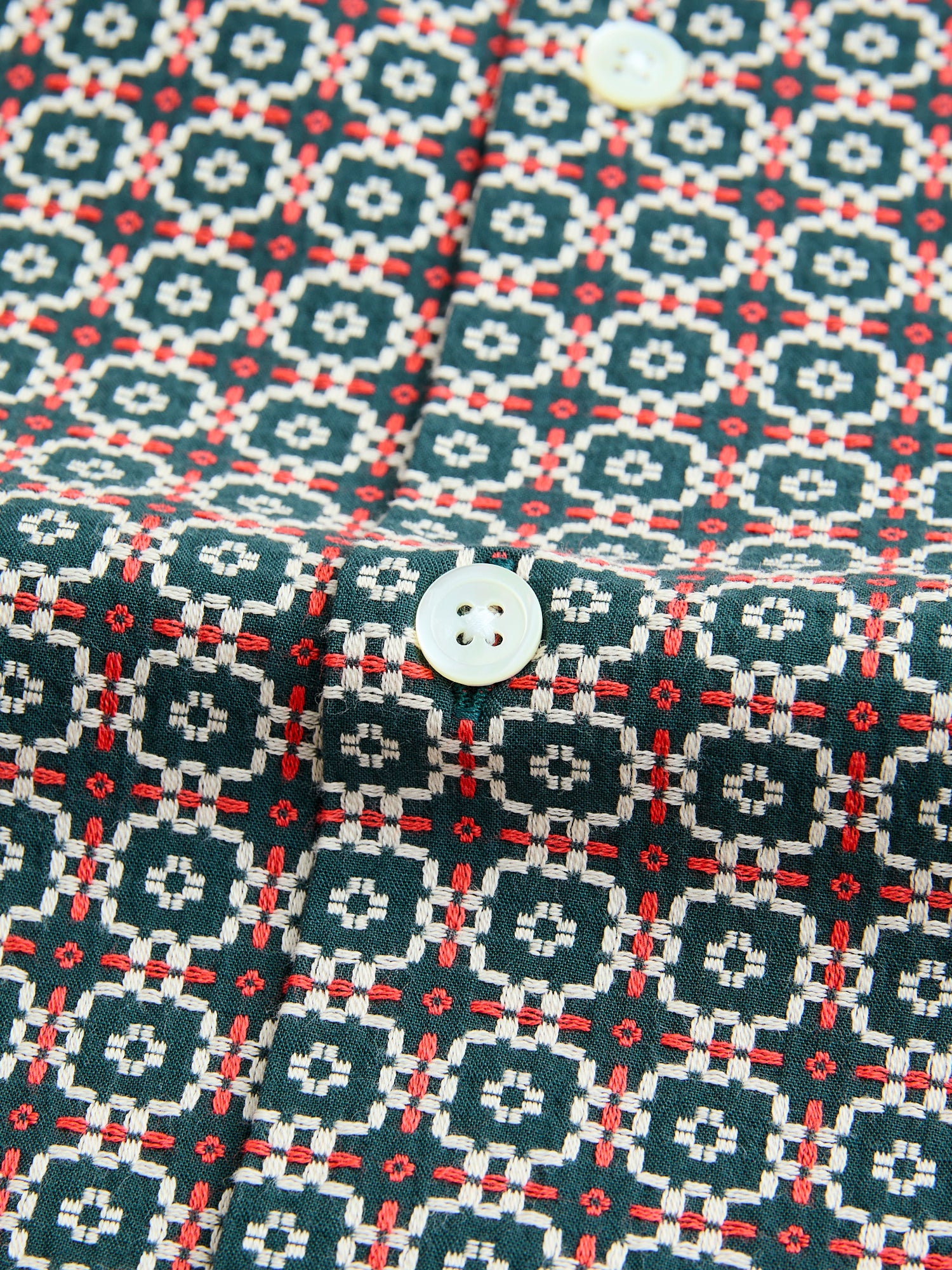 Portuguese Tile Button-Up Shirt in Green Orange - Image 7