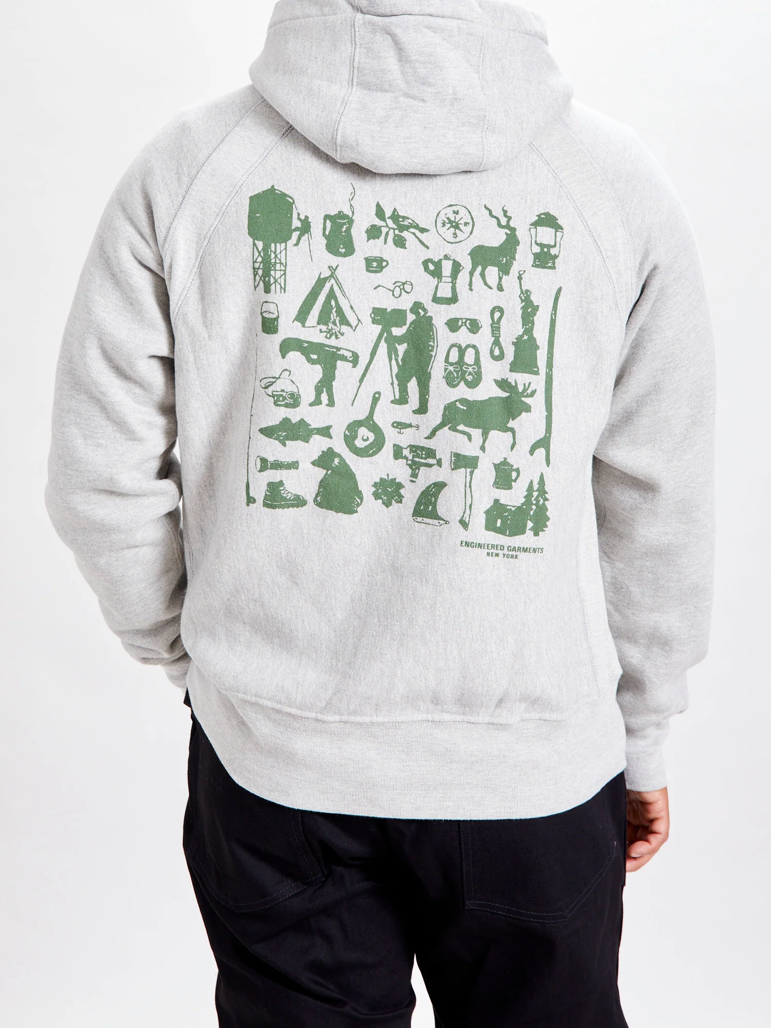 Raglan Hoodie in Heather Grey Fish Print - Image 3