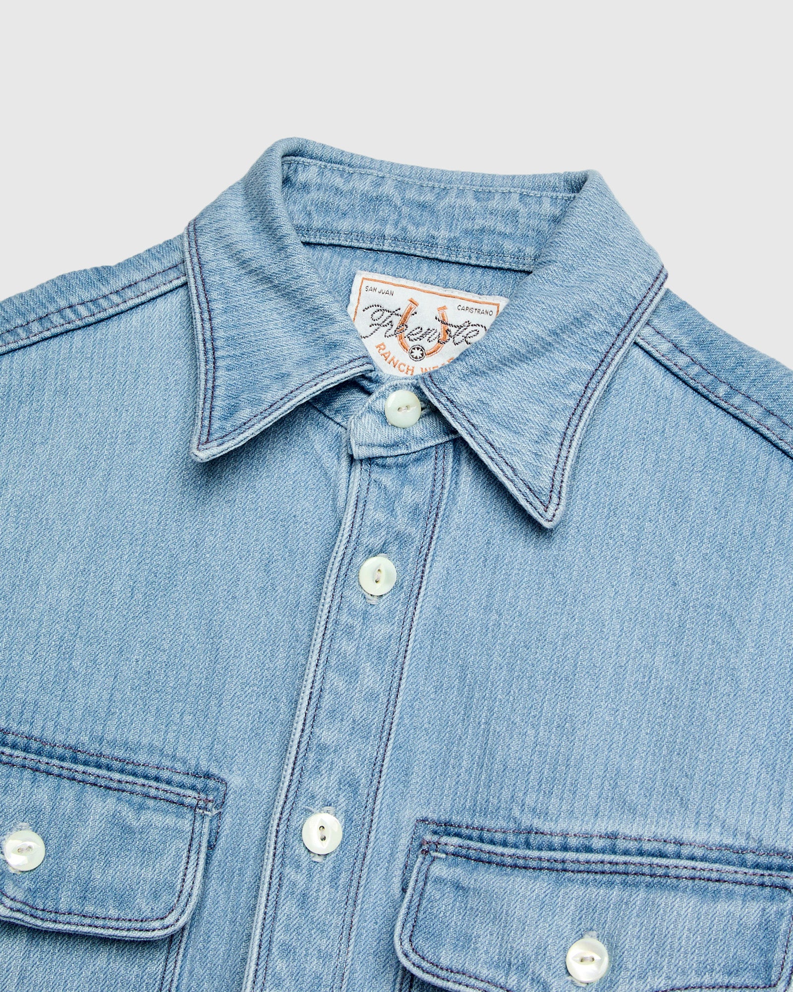 Rancho Western Shirt in Bleached Indigo Stripe - Image 3