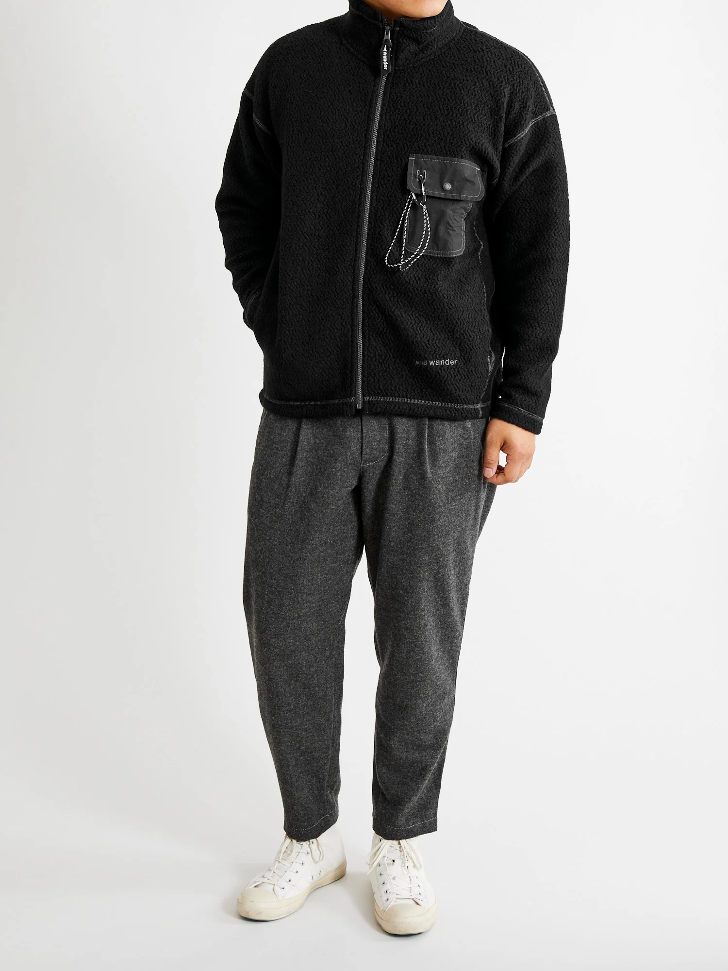 Recycled Wool Jacquard Zip Jacket in Black - Image 12