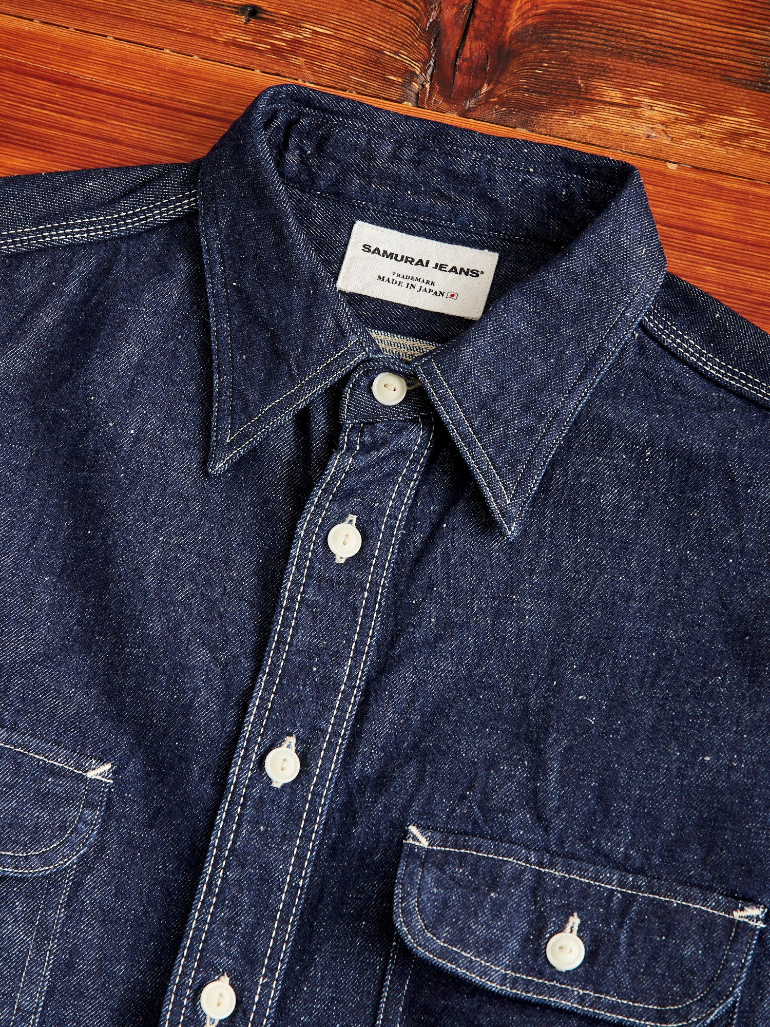 "Samurai Cotton" 10oz Denim Work Shirt in Indigo - Image 3