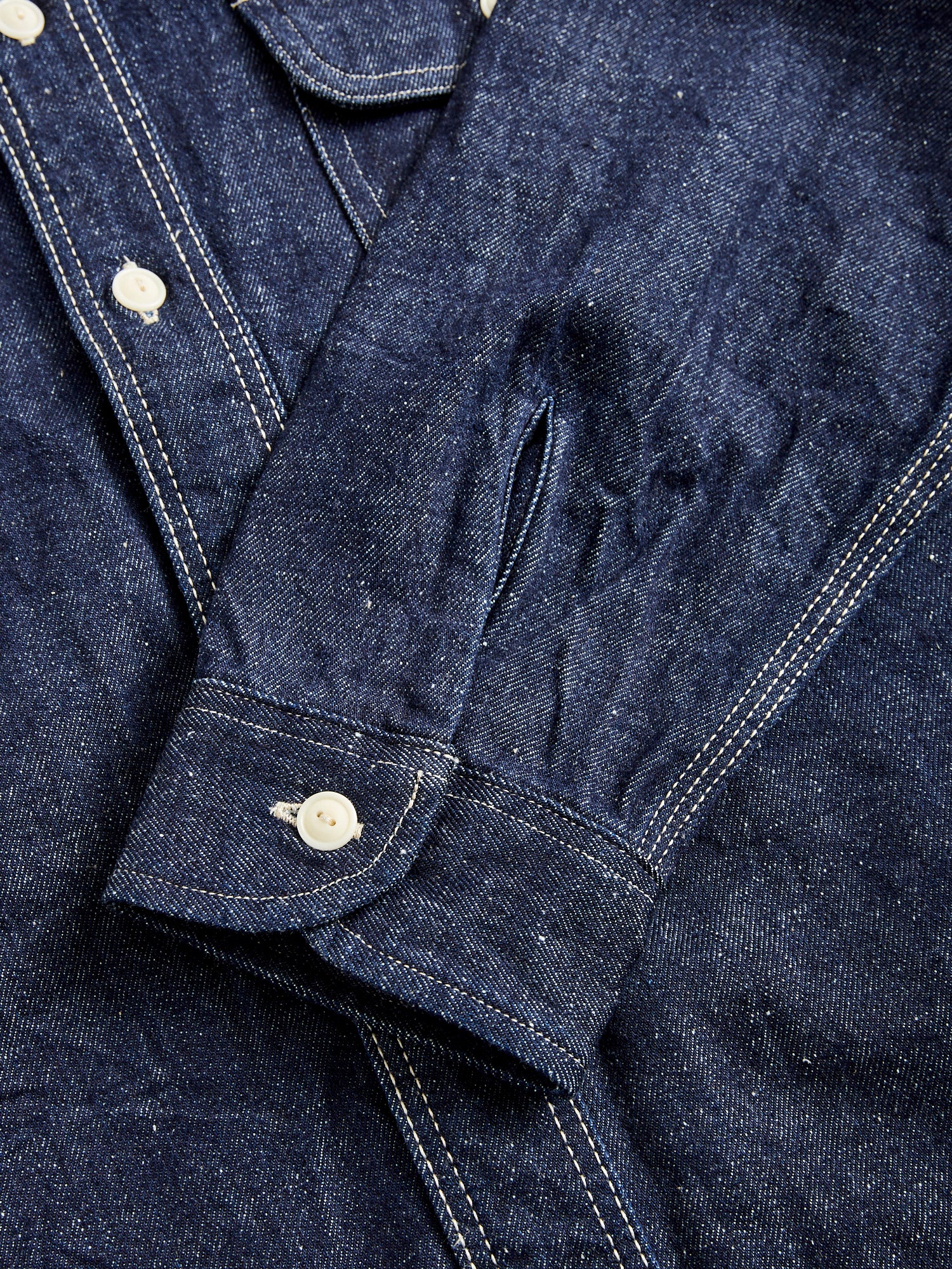 "Samurai Cotton" 10oz Denim Work Shirt in Indigo - Image 5