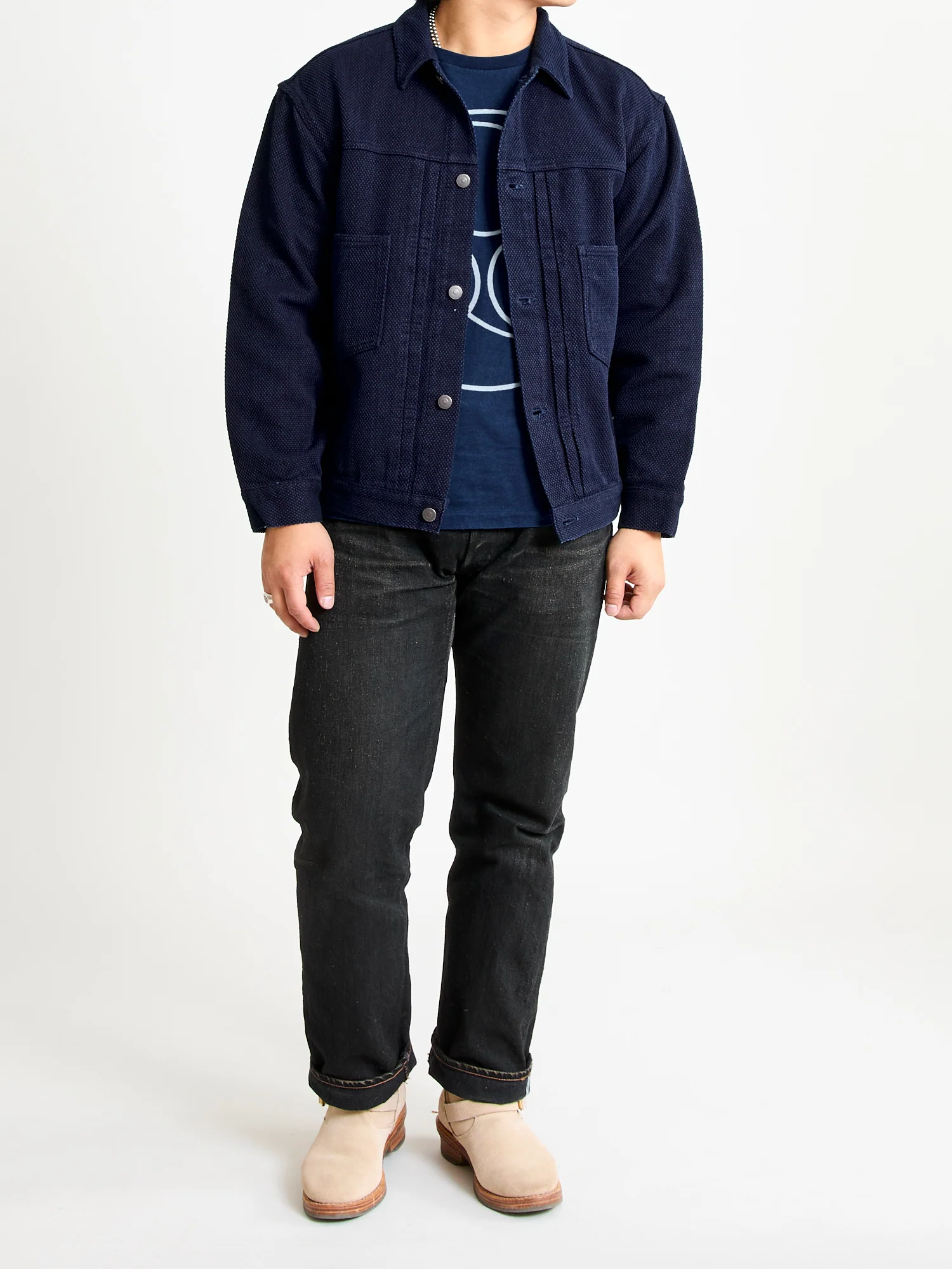 Sashiko Trucker Jacket in Indigo - Image 11