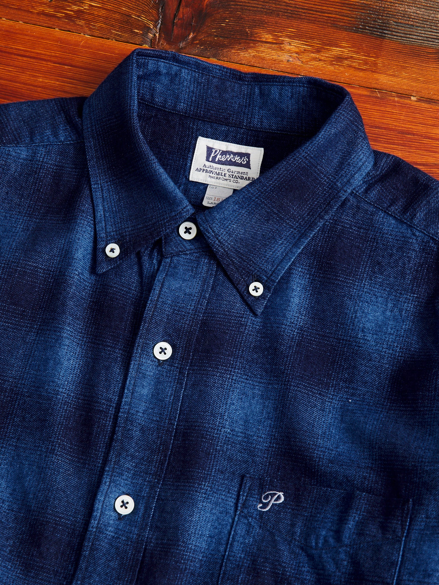 Indigo Check Flannel Shirt in Blue Ombre - Image 3