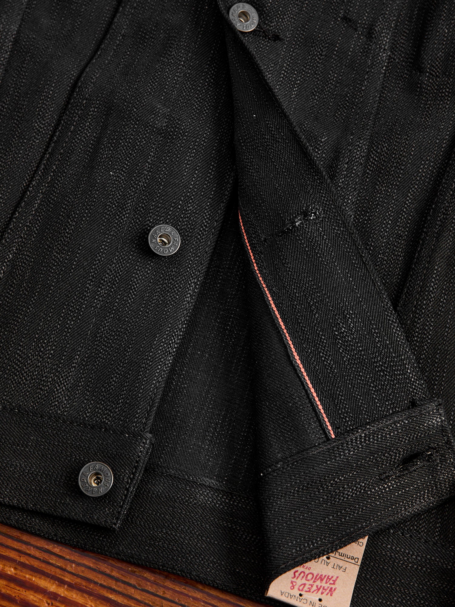 "Shinigami" 18oz Slub Selvedge Black Denim Jacket - Image 6