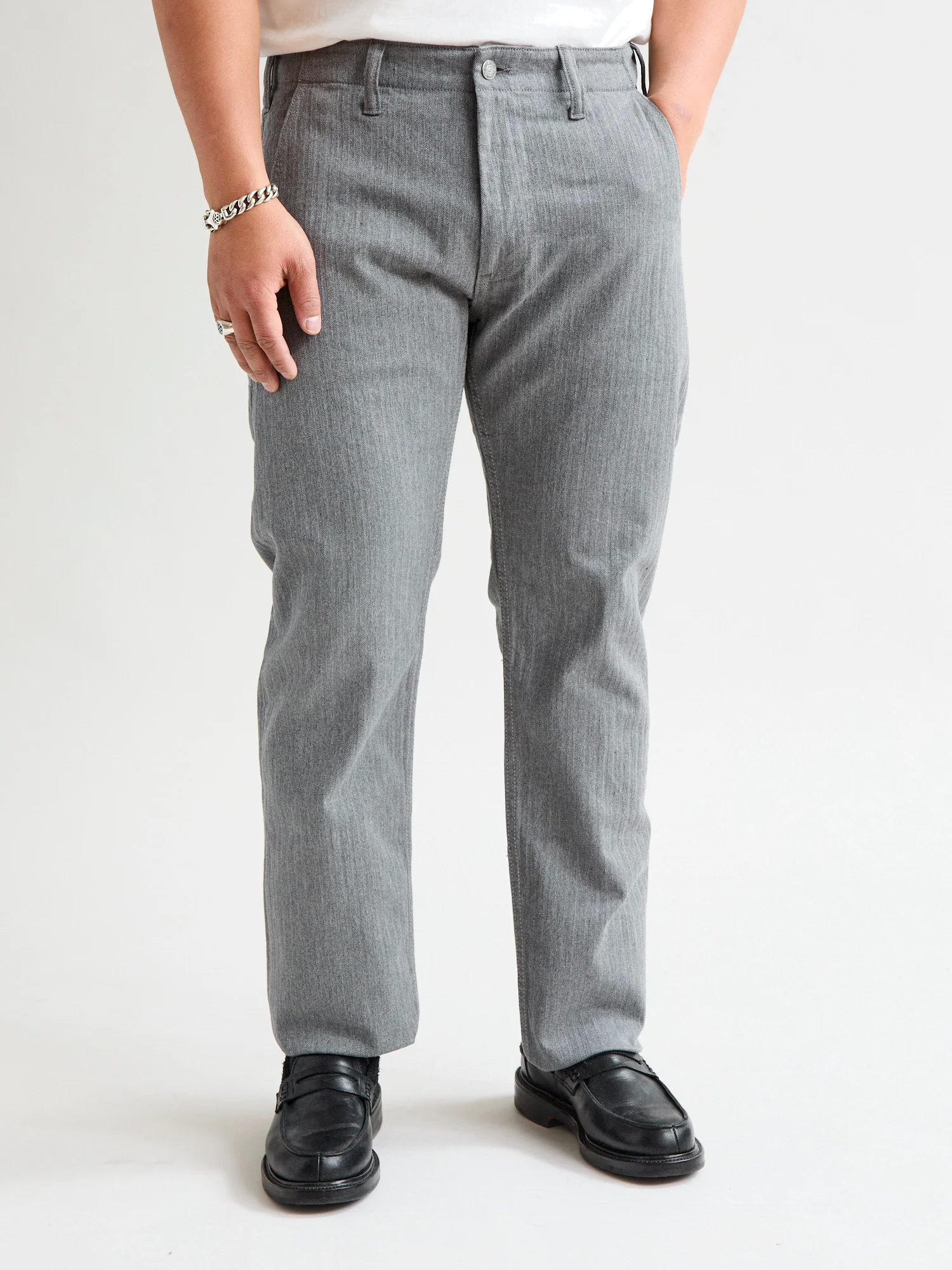 Stretch Herringbone Trousers in Heather Grey - Image 2
