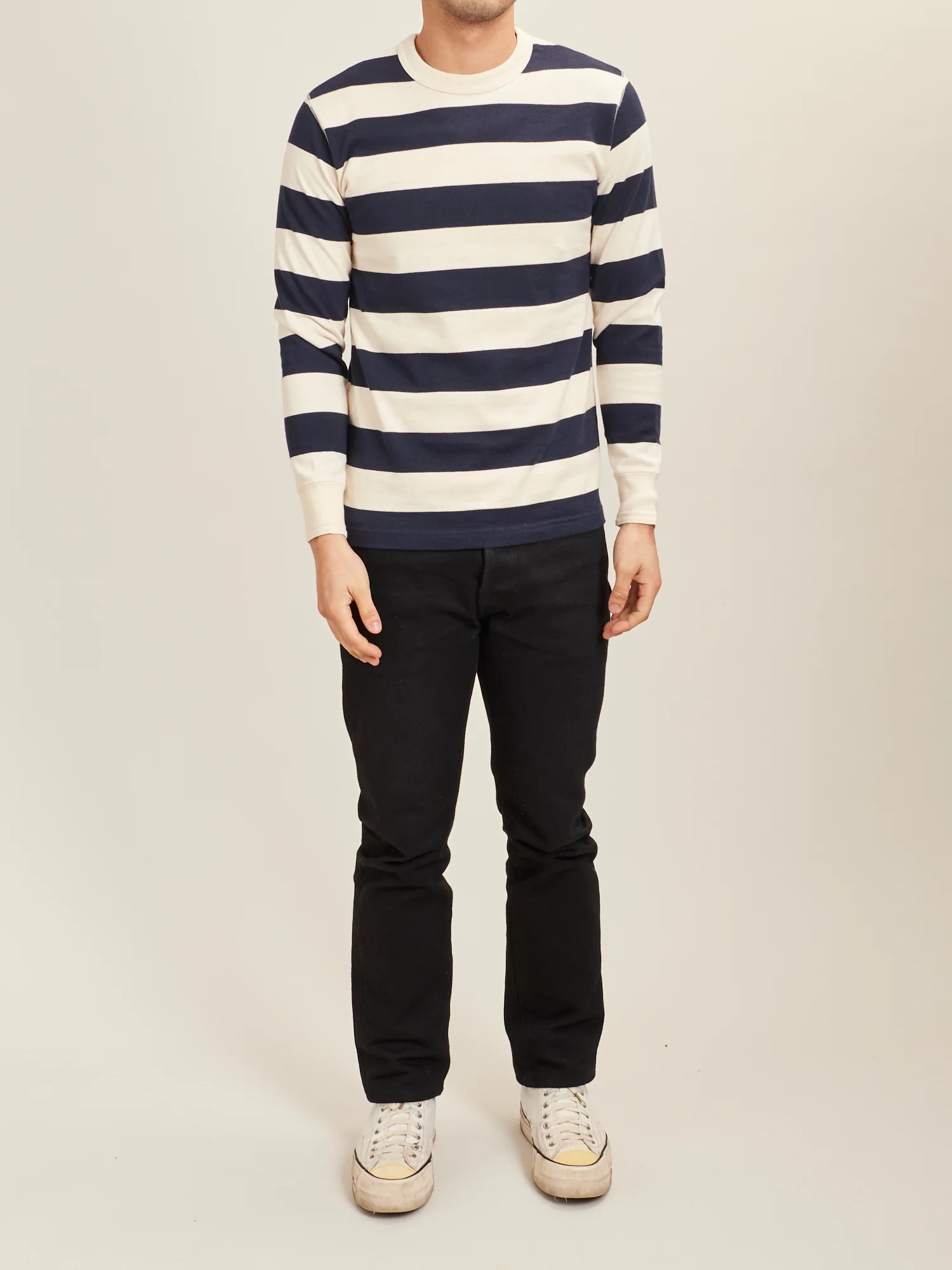 Striped Border Long Sleeve T-Shirt in Navy - Image 7