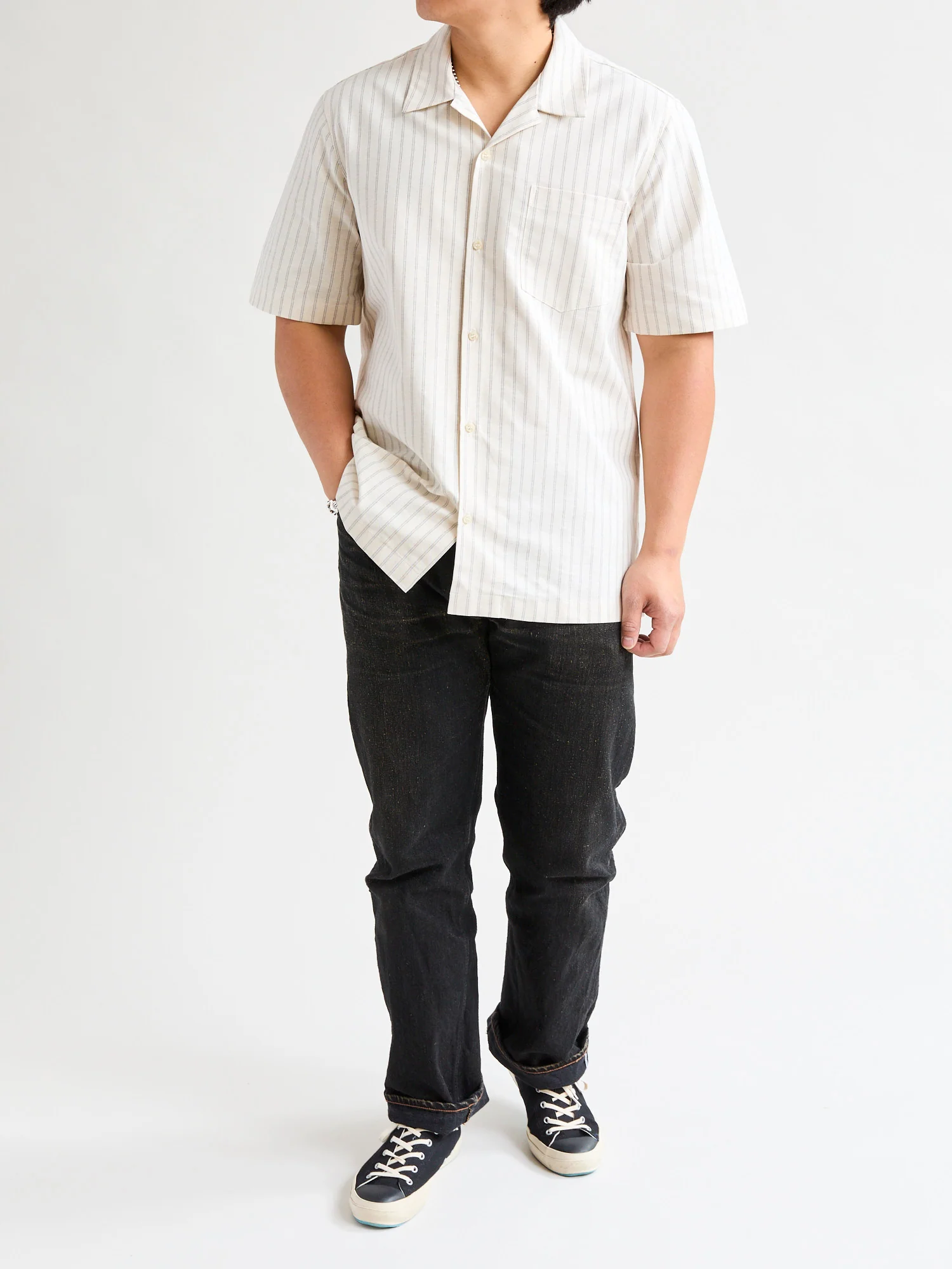 "Striped Oxford" Aloha Shirt in Ecru - Image 10