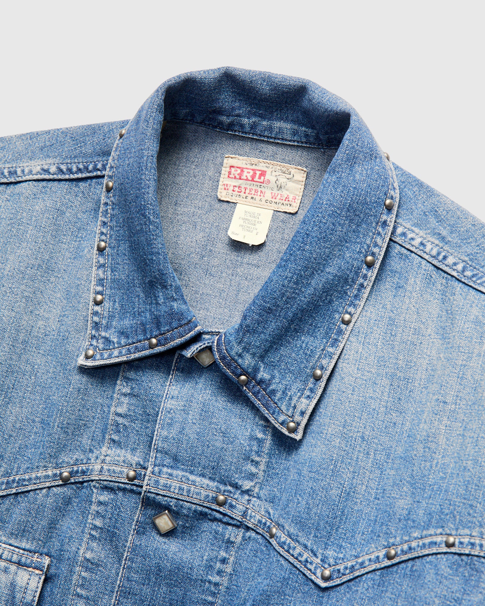 Studded Sawtooth Denim Shirt Jacket in Dillon Wash - Image 3