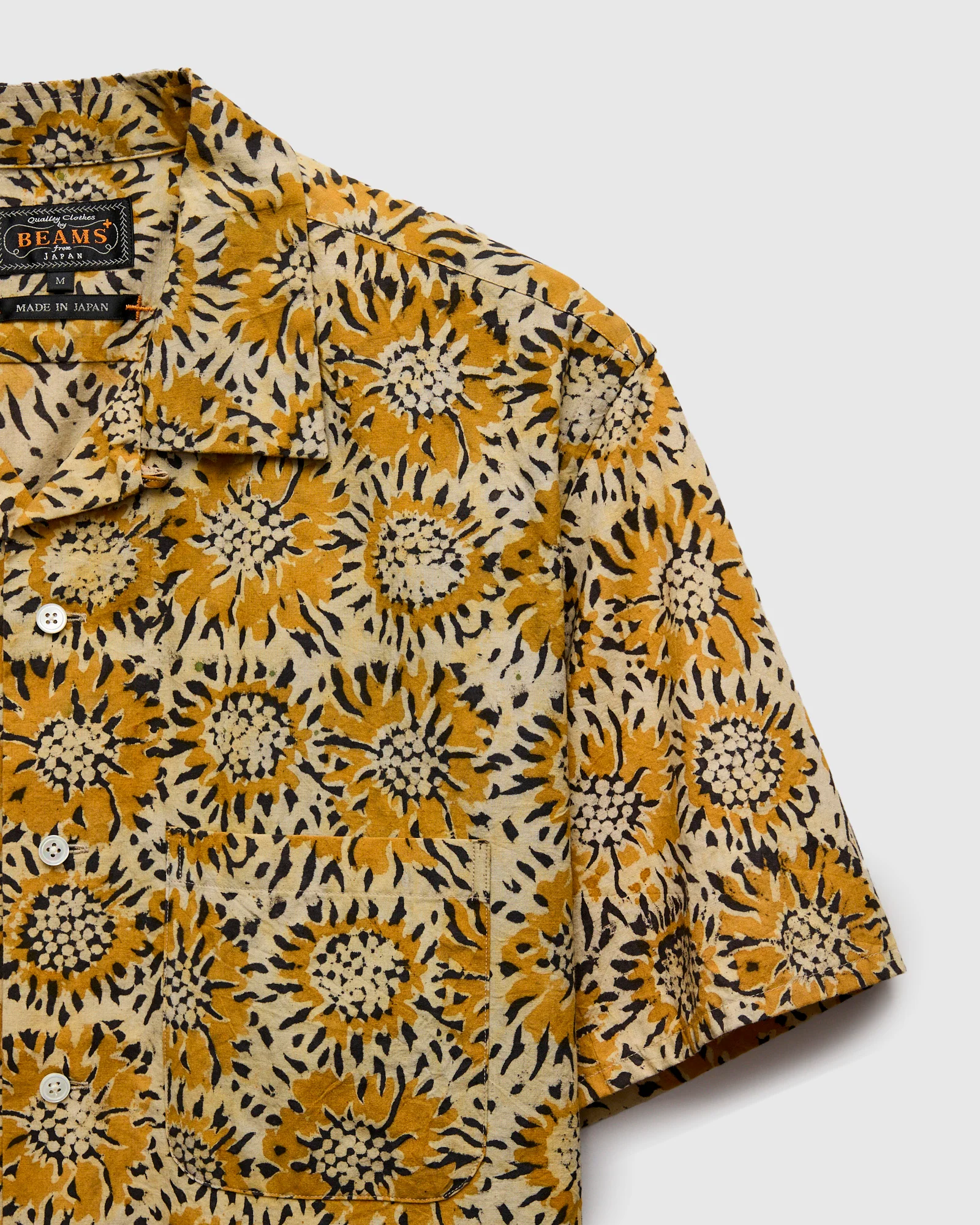 Sun Flower Block Print Open Collar Shirt in Yellow - Image 4