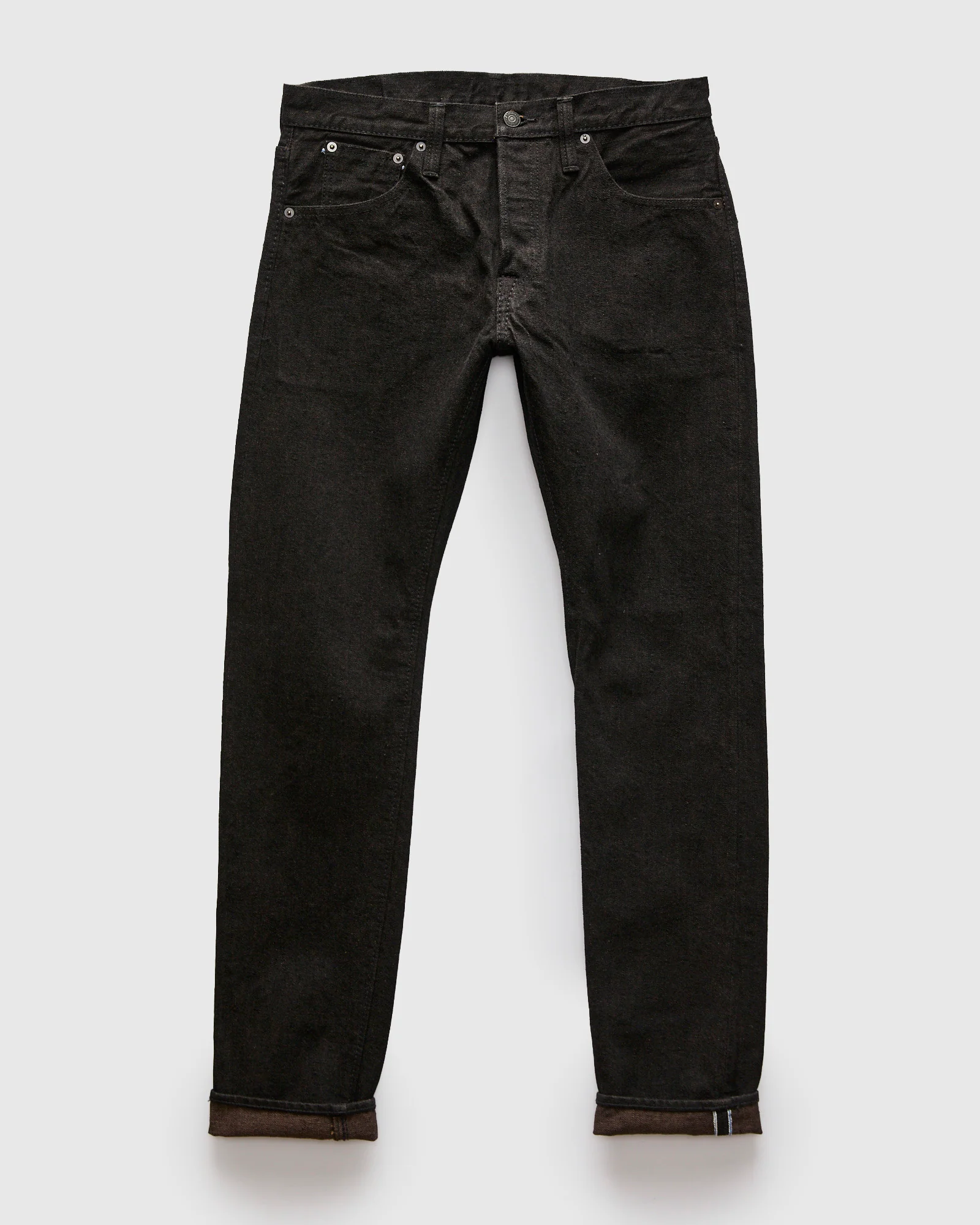 "Teacore Black x Brown" 14oz Rinsed Black Selvedge Denim - Slim Tapered Fit