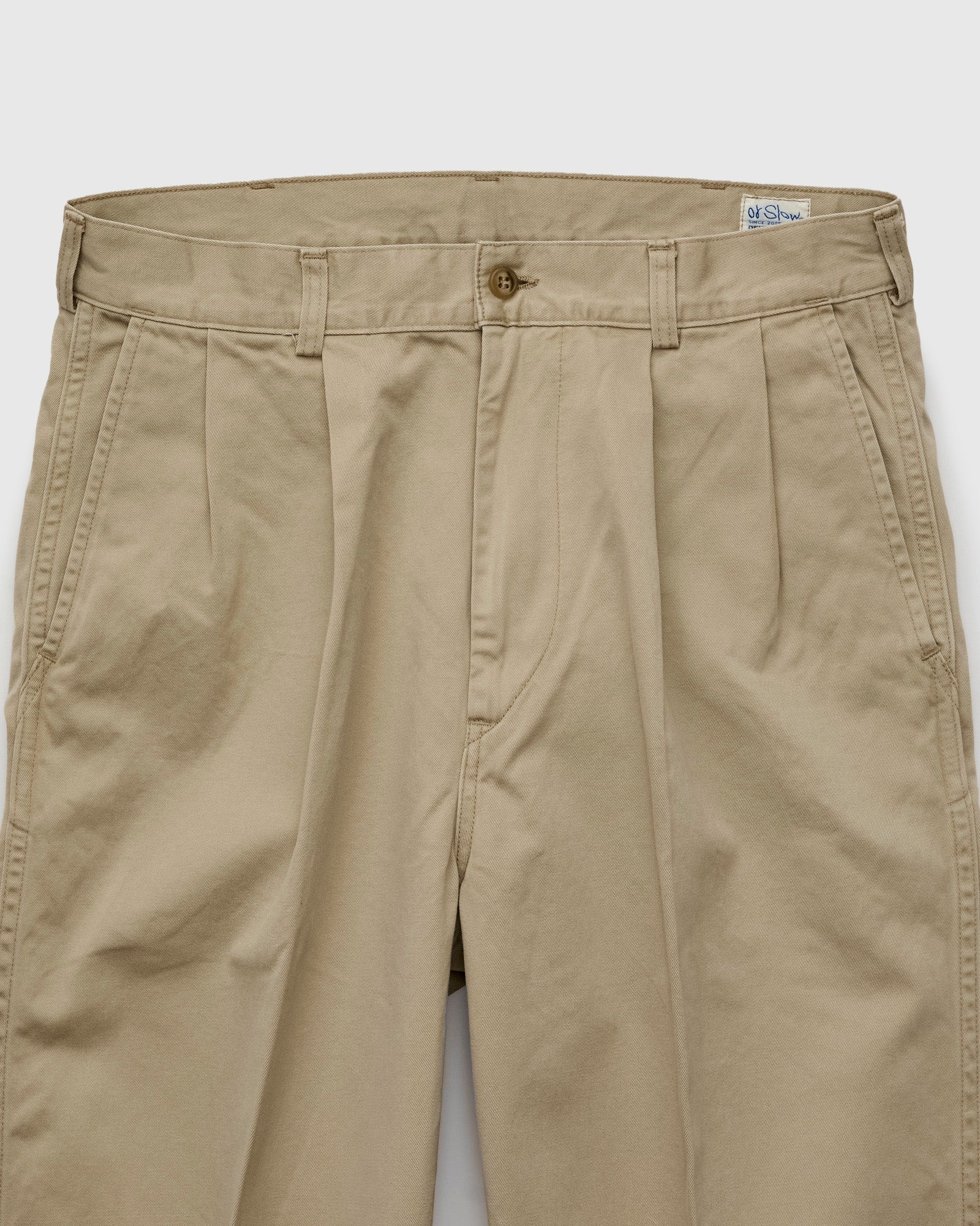 Two Tuck Wide Trousers in Khaki - Image 3