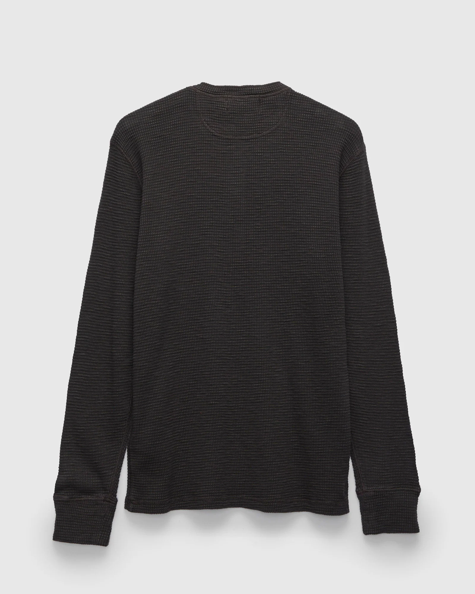 Waffle-Knit Long-Sleeve Henley in Faded Black - Image 3