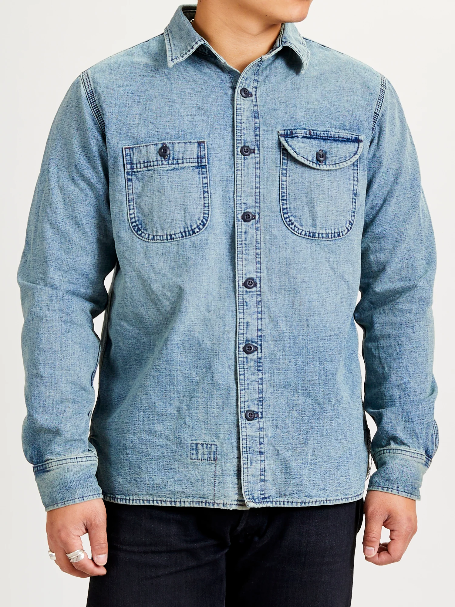 "Washed Out ISC" Work Shirt in Indigo - Image 2